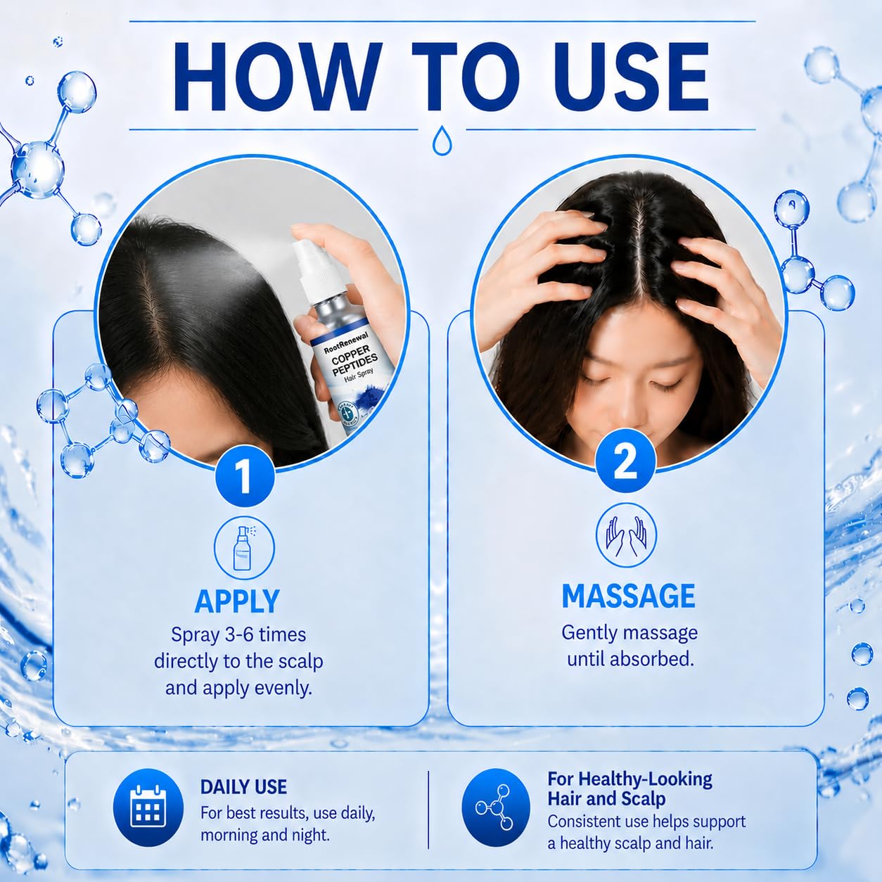 Copper Peptide Hair Growth Serum | GHK-CU & AHK-CU Peptides | Leave-In Scalp Spray with Biotin, Niacinamide & Tripeptides For Hair Growth
