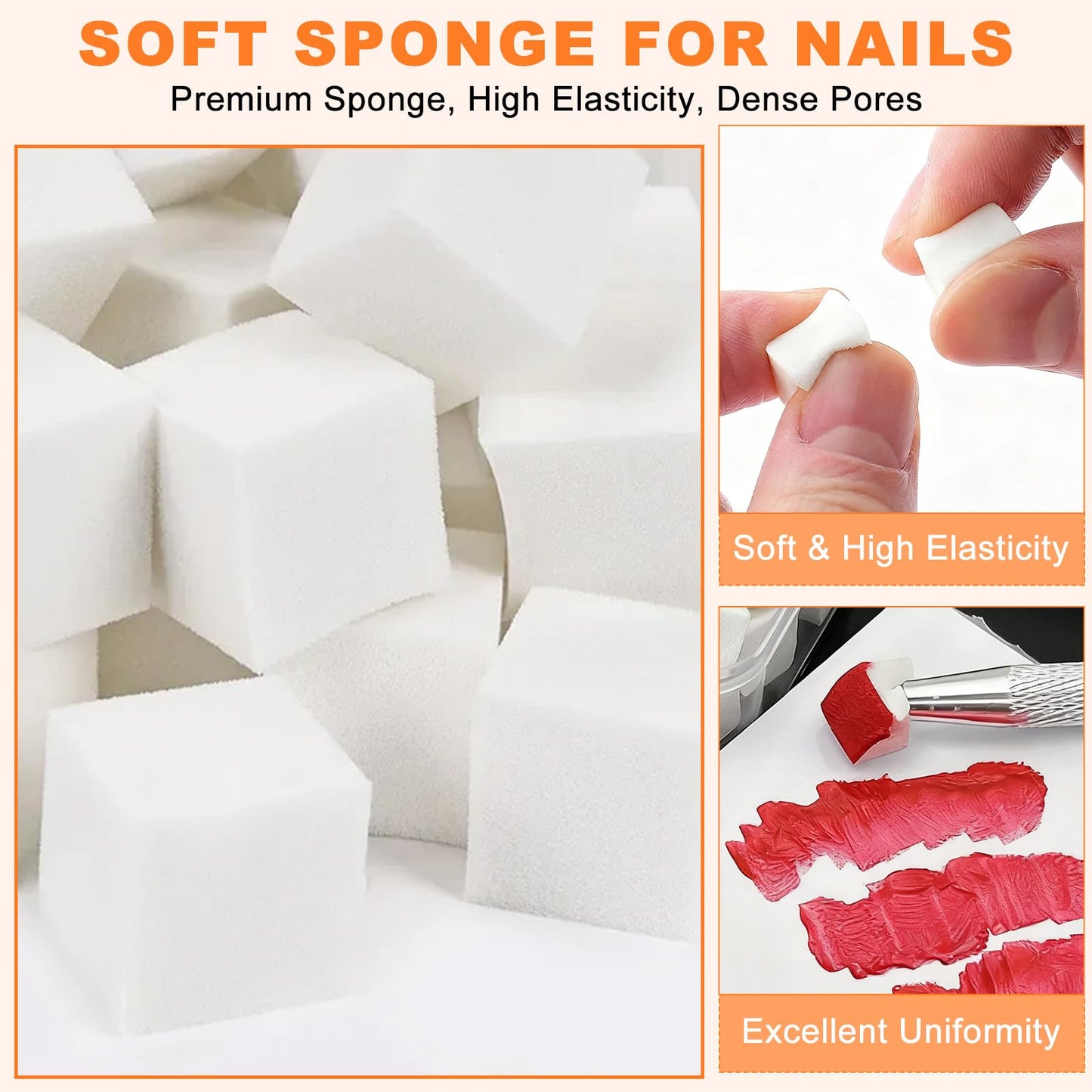 JFIYUOMCI 100Pcs Nail Sponges for Ombre, Soft Sponges with Grabbing Pen Nail Art Palette & Mixing Rods for Blooming Gel Aura Nails, Gradient Nail Design Tools for Nail Tech Supplies