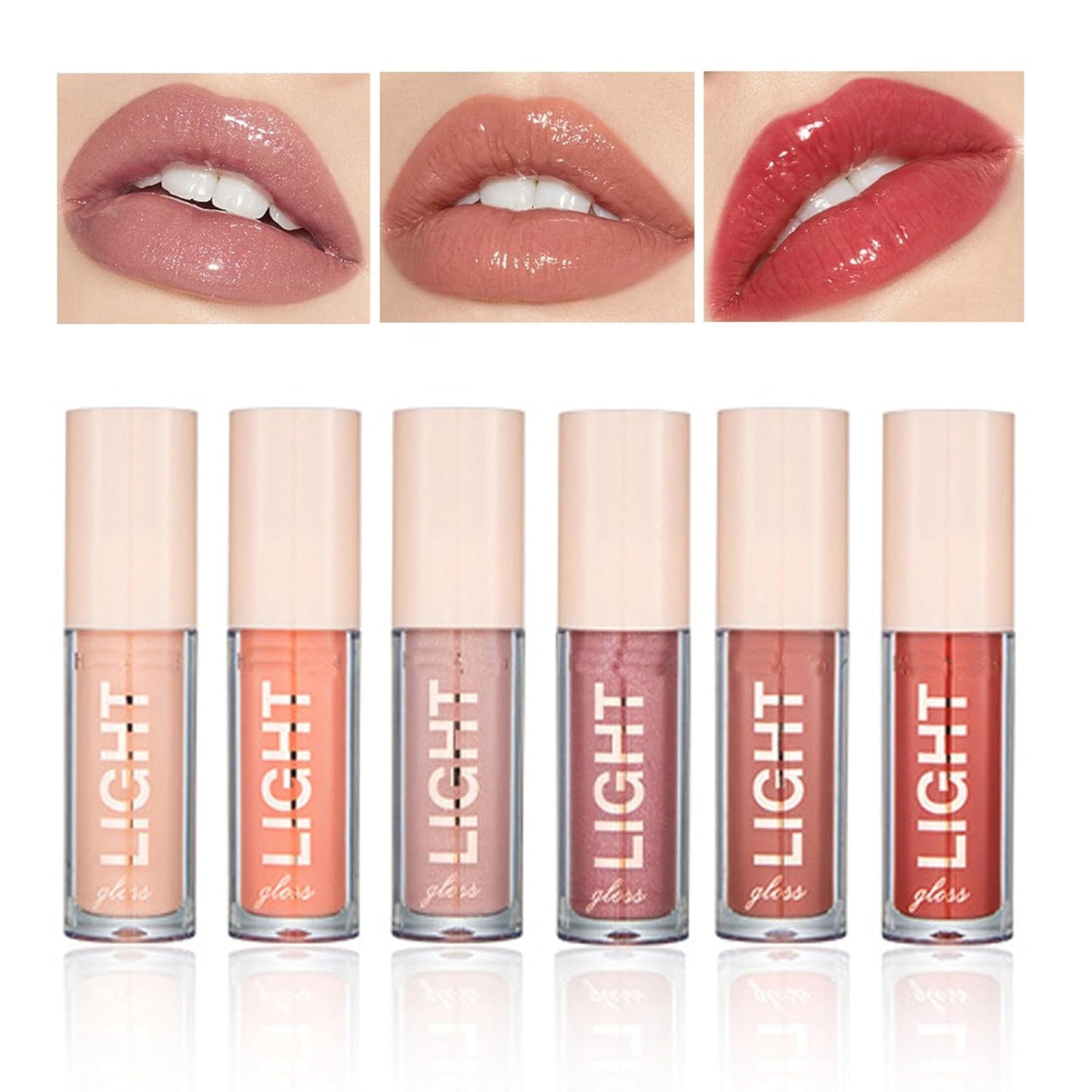 Light Lip Gloss Set - 6PCS Nude Pink Lip Gloss Kit | Moisturizing & Plumping Formula for Women & Girls