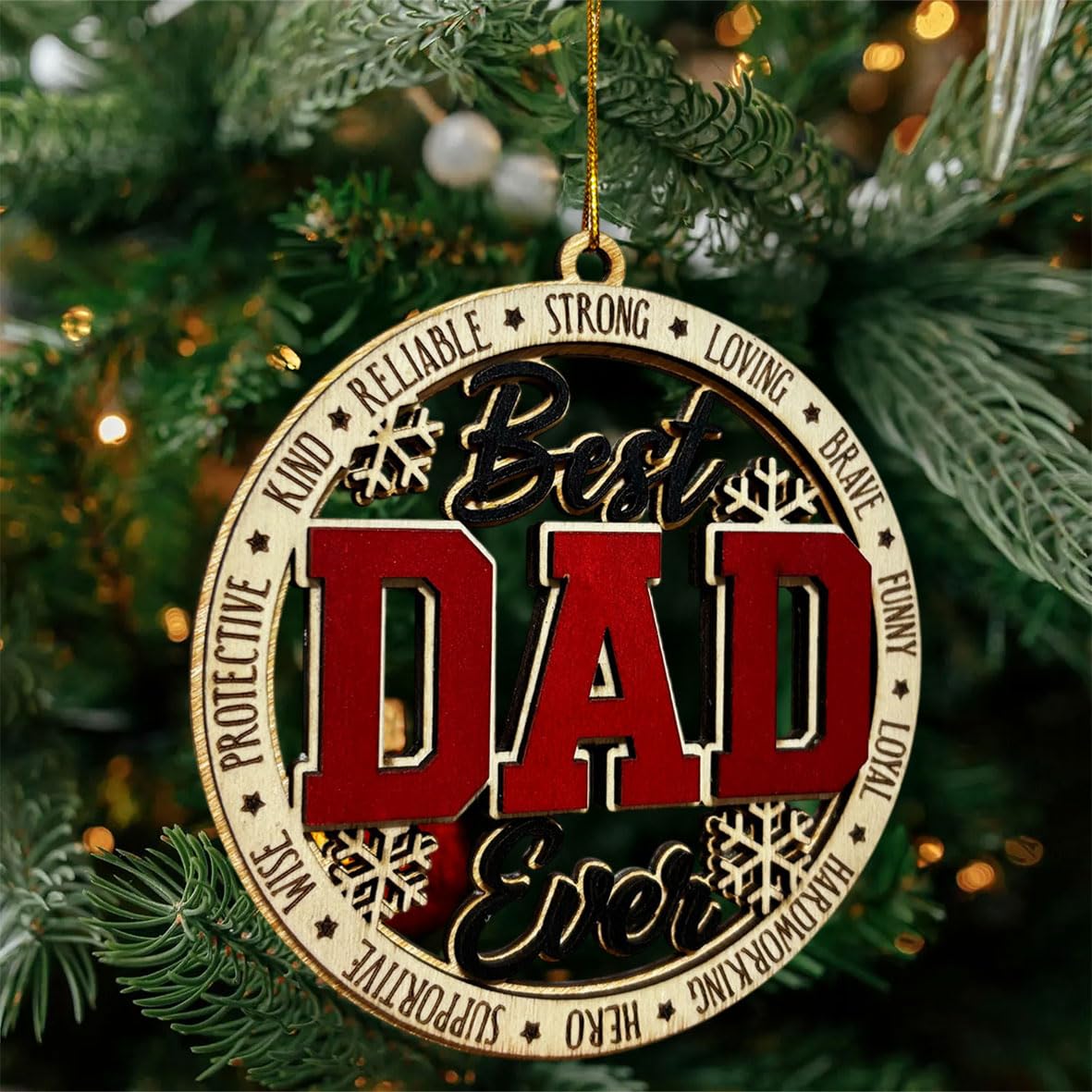Best Dad Ever Wooden Christmas Ornament – Rustic Holiday Tree Decoration, Unique Gift for Dad, Stocking Stuffer Christmas Ornament, Father Keepsake Ornament from Kids or Family