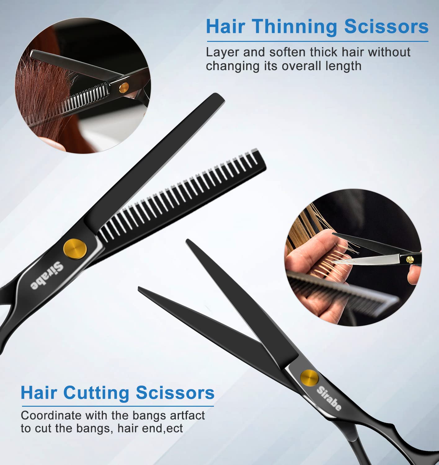 Professional Hair Cutting Scissors Set - 10 PCS Hairdressing Kit with Thinning Shears, Comb & Cape | Black