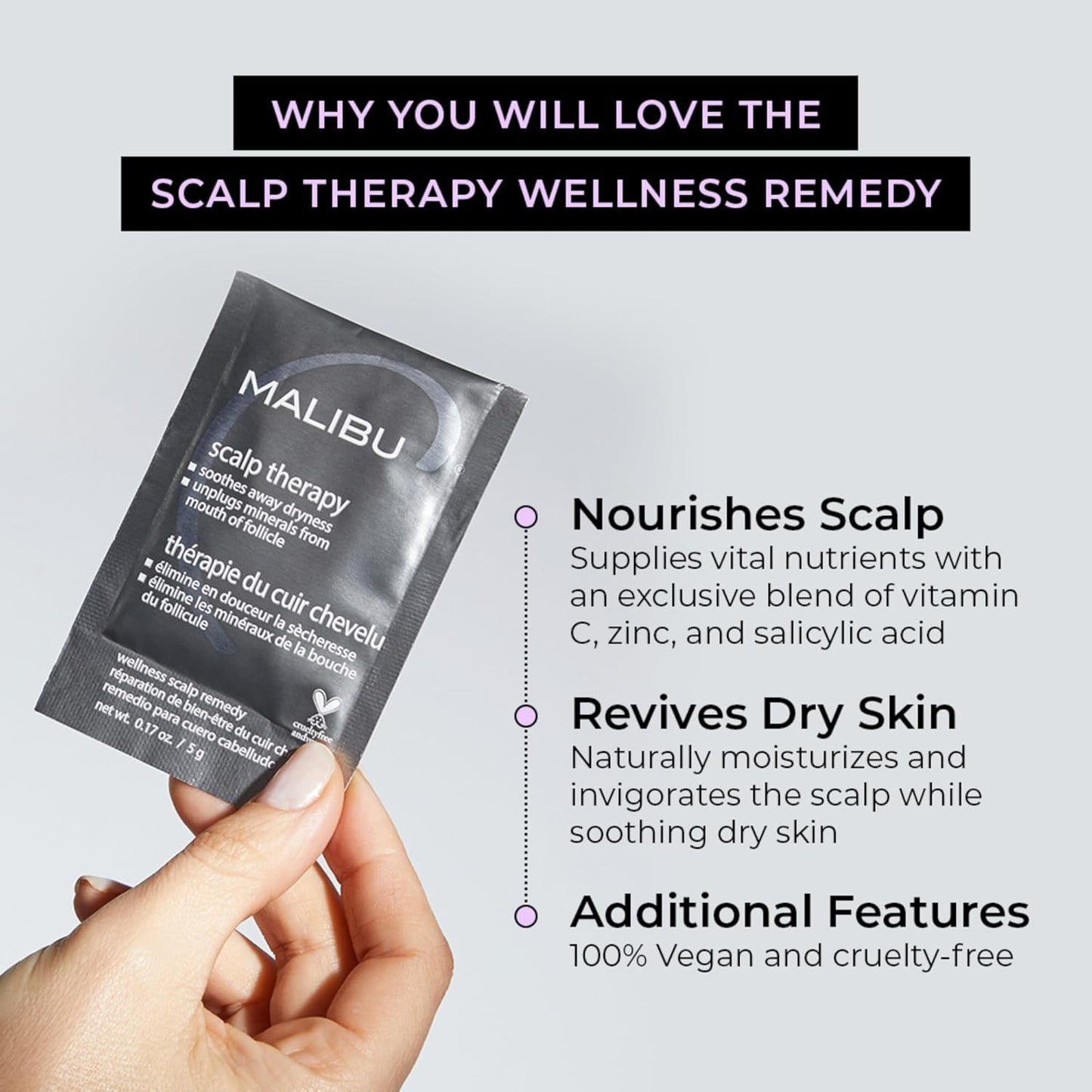 Malibu C Scalp Therapy - Dry Scalp Treatment with Vitamin C & Zinc Gluconate | 3 Packets for Soothed, Moisturized Skin