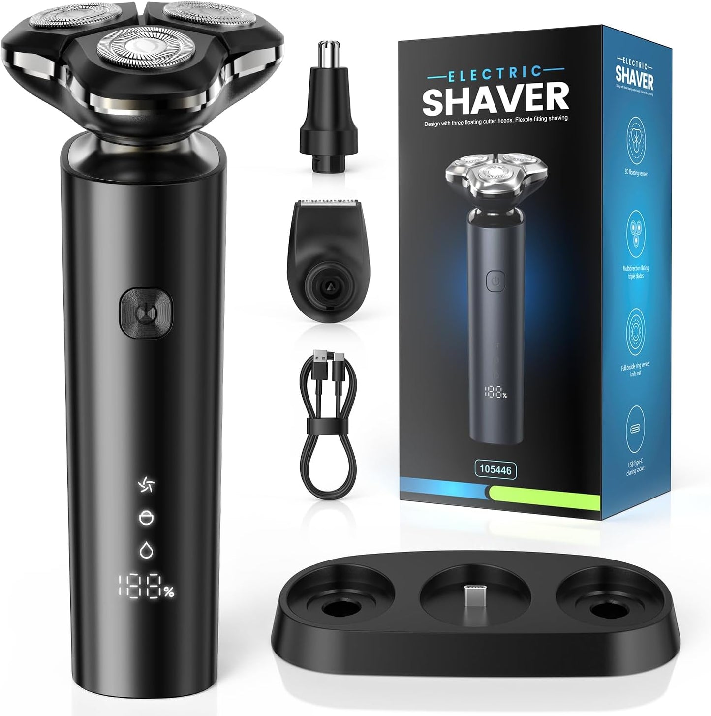 Electric Razor for Men - 2025 Magnetic Waterproof Shaver with Smart LED Display | Wet/Dry Use & All-in-One Charging Base