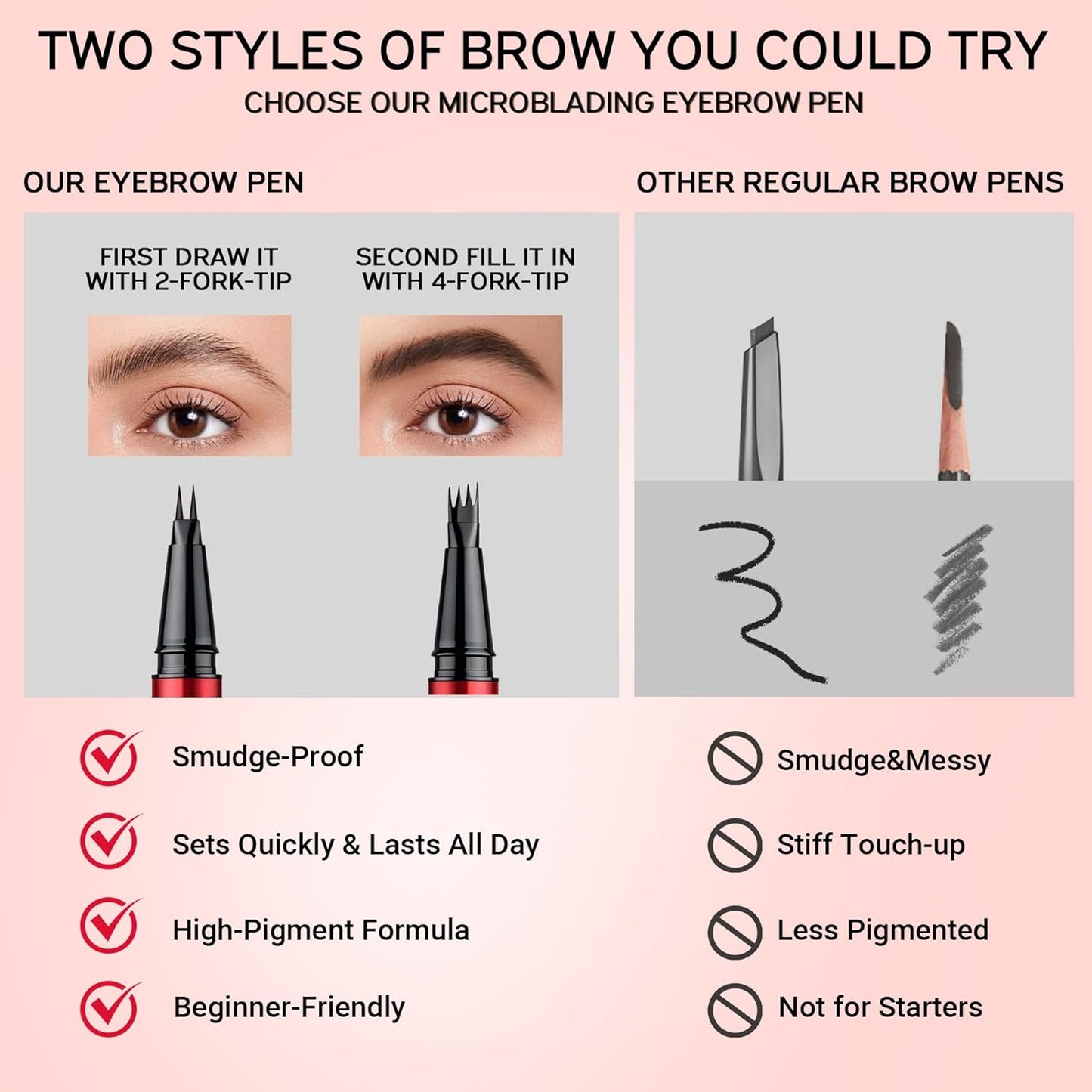 Eyebrow Pen Set - 2 Pack Waterproof Microblading Pencils for All Brow Types | Light Brown
