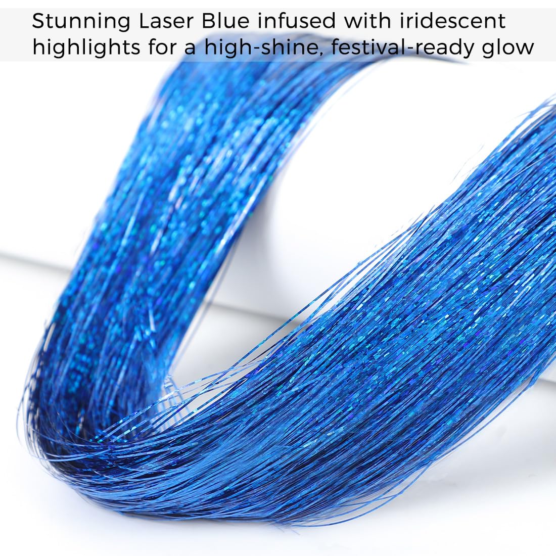 Hair Tinsel Kit - 3200+ Royal Blue Holographic Strands | 48" Heat Resistant Fairy Hair Extensions for Festivals & Parties