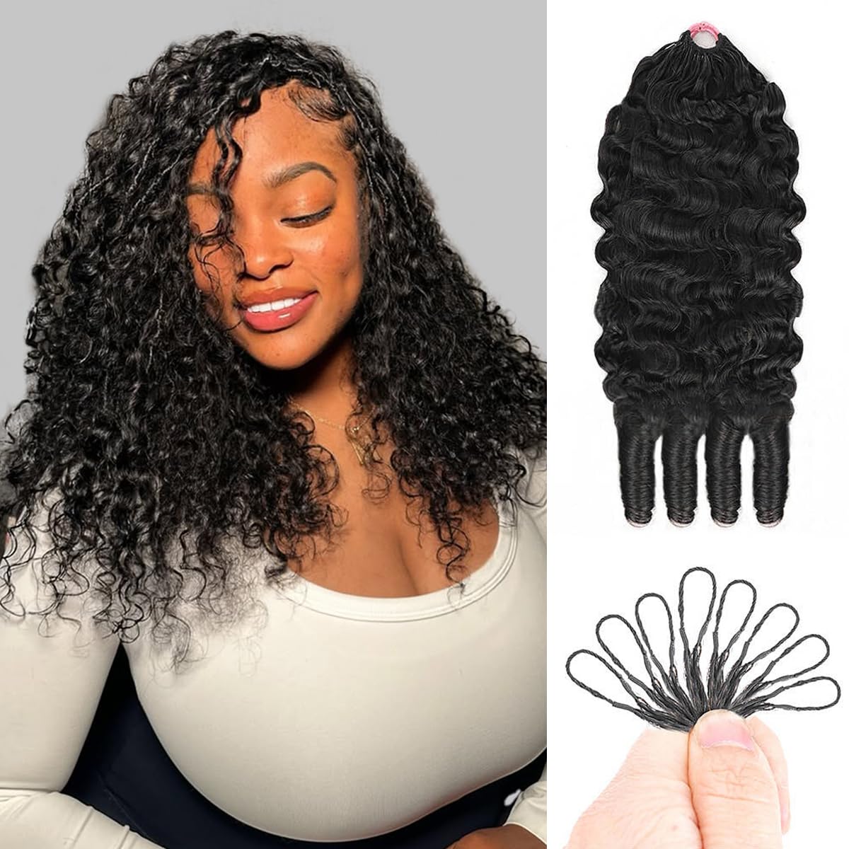Burmese Curly Crochet Hair - 120g Knotless Pre-Separated Bundles | 16-Inch Natural Black for Black Women