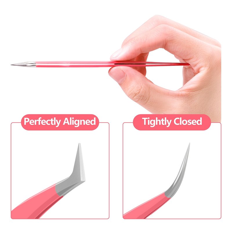 VEYES INC Lash Tweezers for Eyelash Extensions,High Precision Tweezers Kit Contains Isolation,Curved and Volume Lash Tweezers (3pcs) Pink