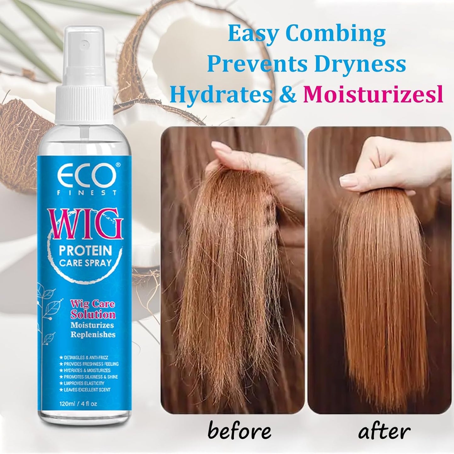 Wig Care Spray - Hydrating & Anti-Frizz Formula for Synthetic & Natural Hair Wigs | Smooths, Cleans & Extends Wig Life