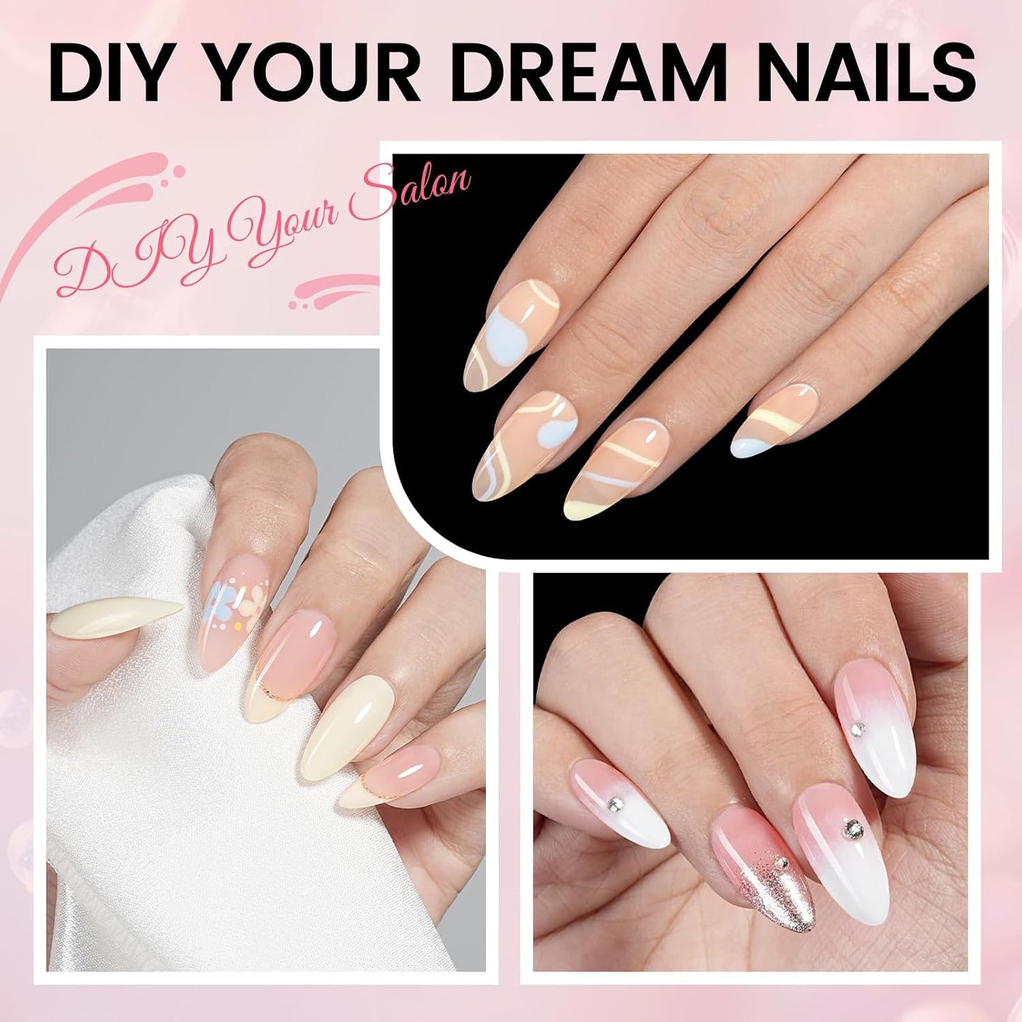 Nail Extension Kit - Medium Almond Nail Tips 224pcs | Solid Gel Glue 30g & Nail Lamp for DIY Home Salon