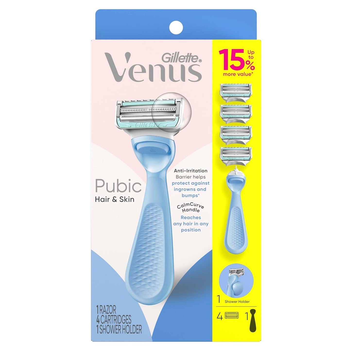 Gillette Venus Bikini Razors for Women - Smooth Skin & Pubic Hair Care | 1 Handle + 4 Blade Refills