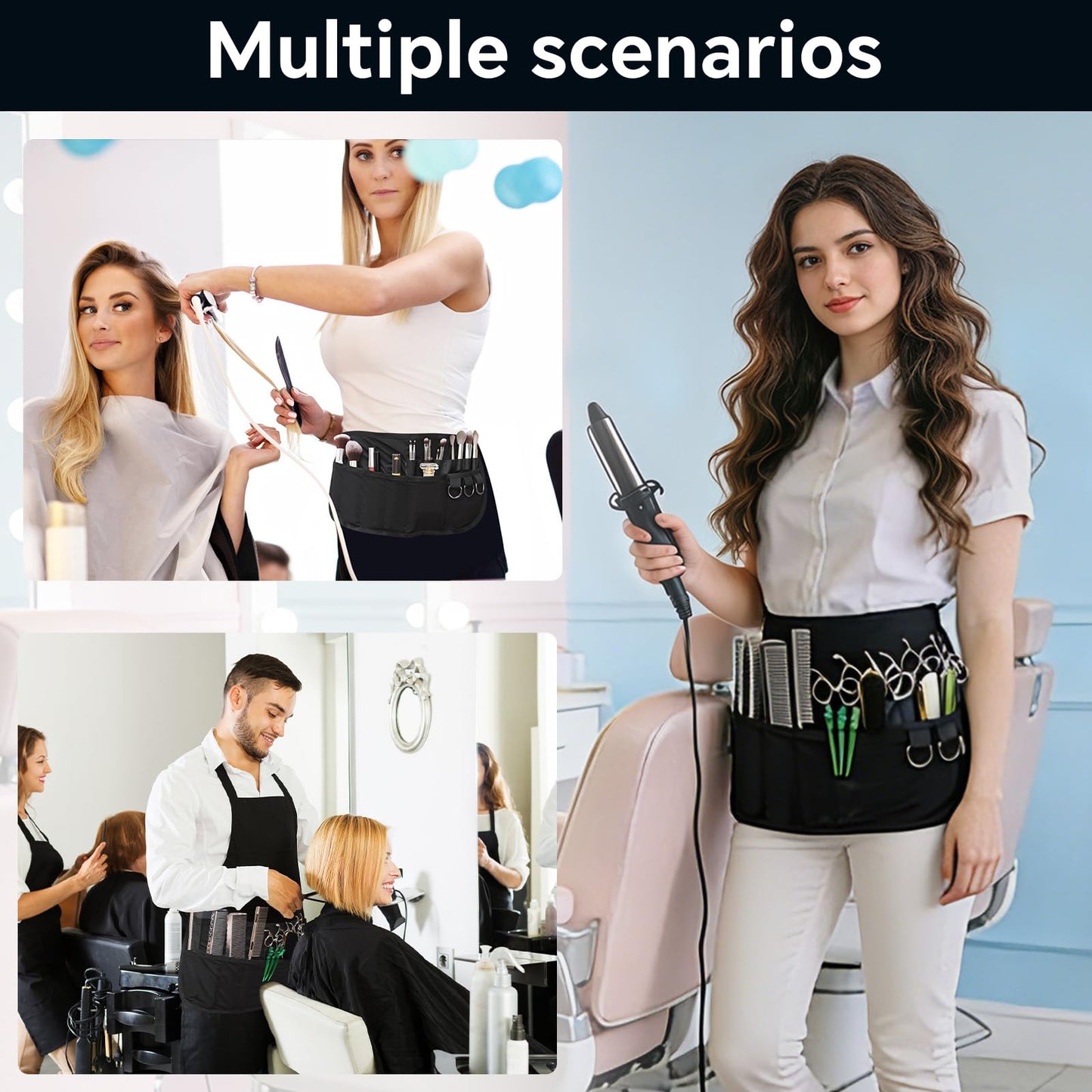Barber Apron with 13 Pockets, Multi-Functional Work Apron Cape for Hairdressing, Stylist Apron for Organizing Hairdressing Supplies, for Women Men, Salon, Kitchen, Gardening(15.5 x 8.5 Inch)