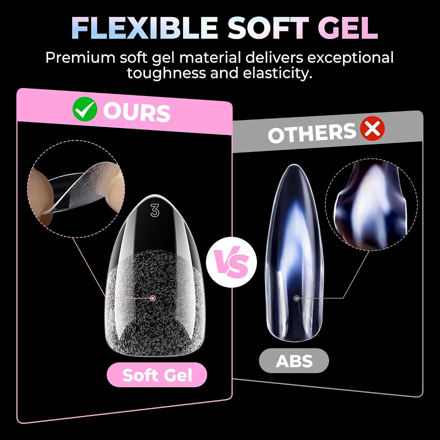 Short Almond Gel Nail Tips - 300PCS Pre-Etched Soft Gel for Easy DIY | Snug Fit Acrylic Extensions