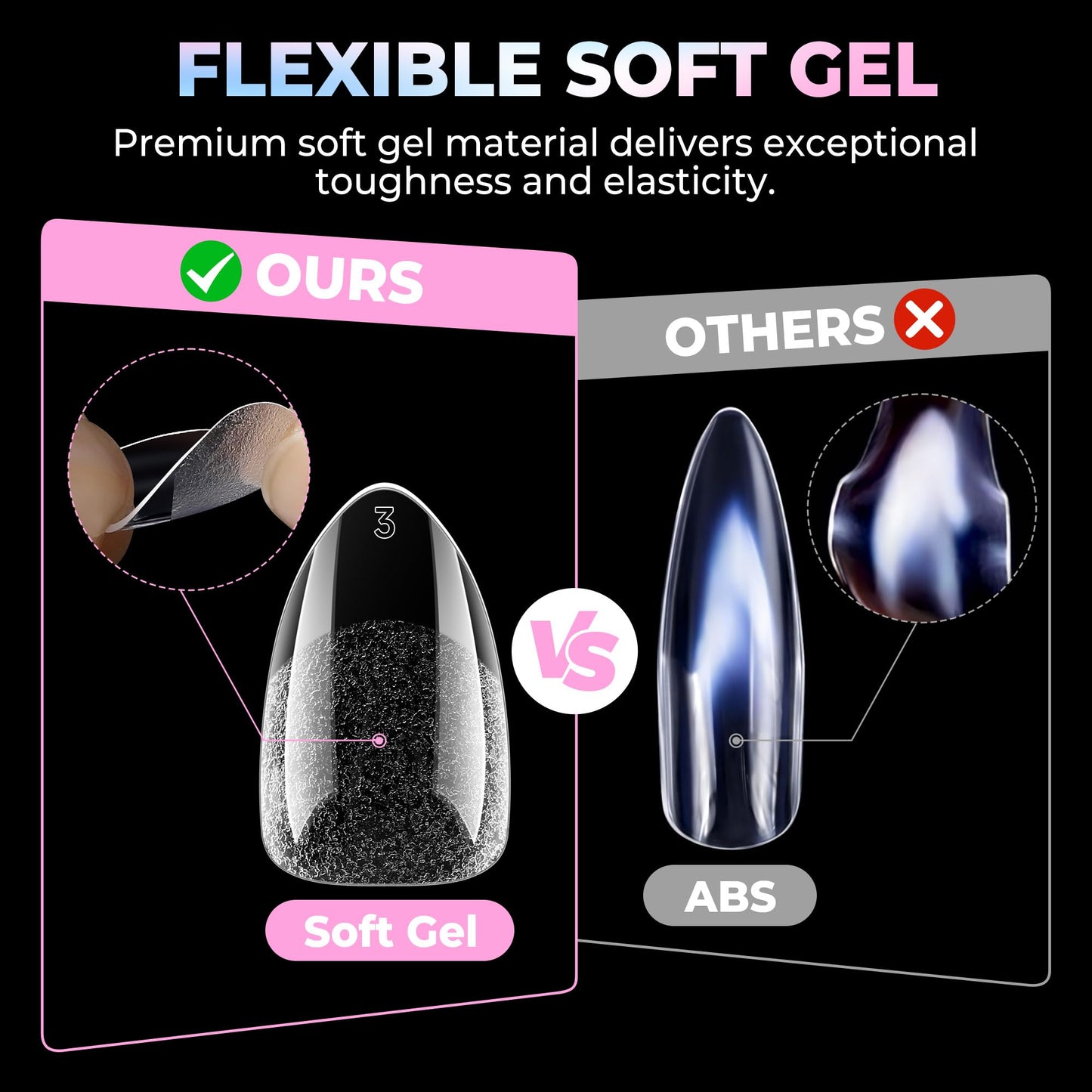 UNA GELLA Short Almond Gel Nail Tips 15 Sizes 300PCS Pre-Etched Soft Gel Clear Nail Tips Easy DIY Salon Short Almond Press On Nails Snug Fit Acrylic Fake Tips Extensions Long-Lasting Hold