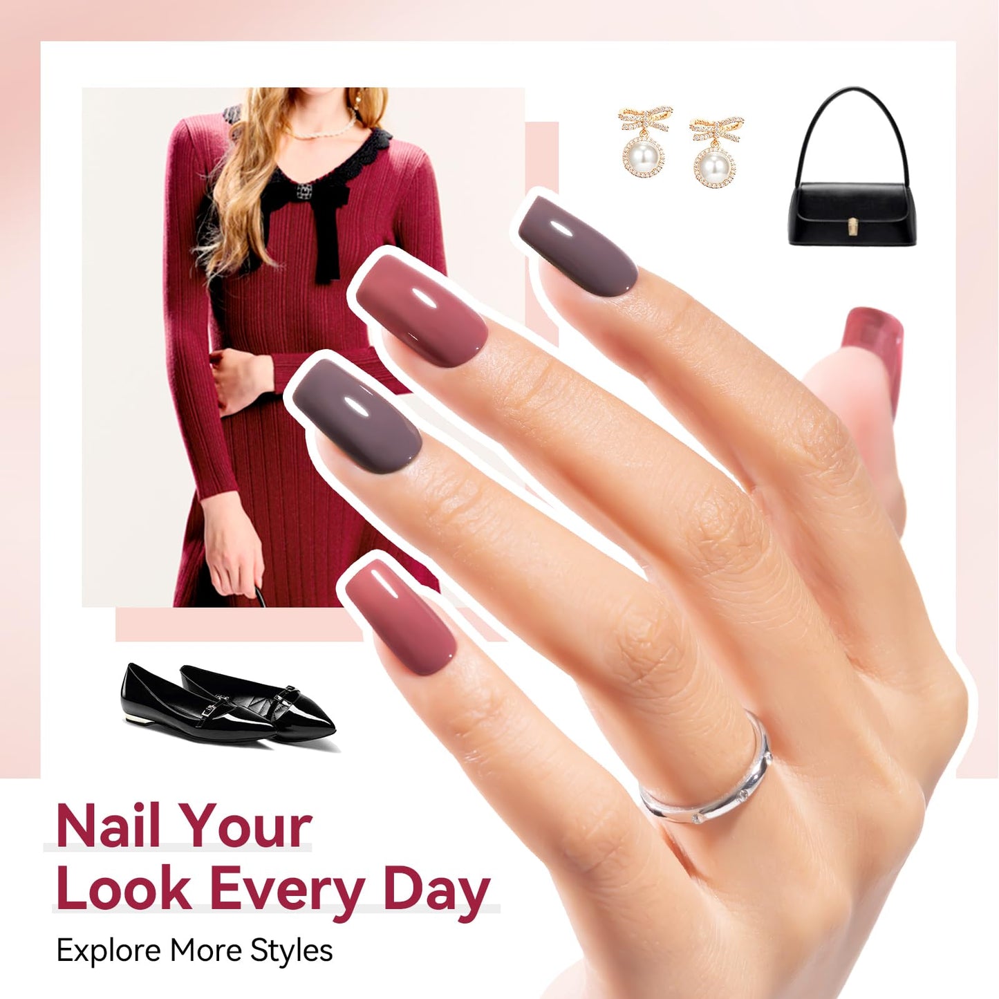 Nailshion Nude Grays Nail Polish Set, Quick-Dry Non-UV Gel, 6 Colors