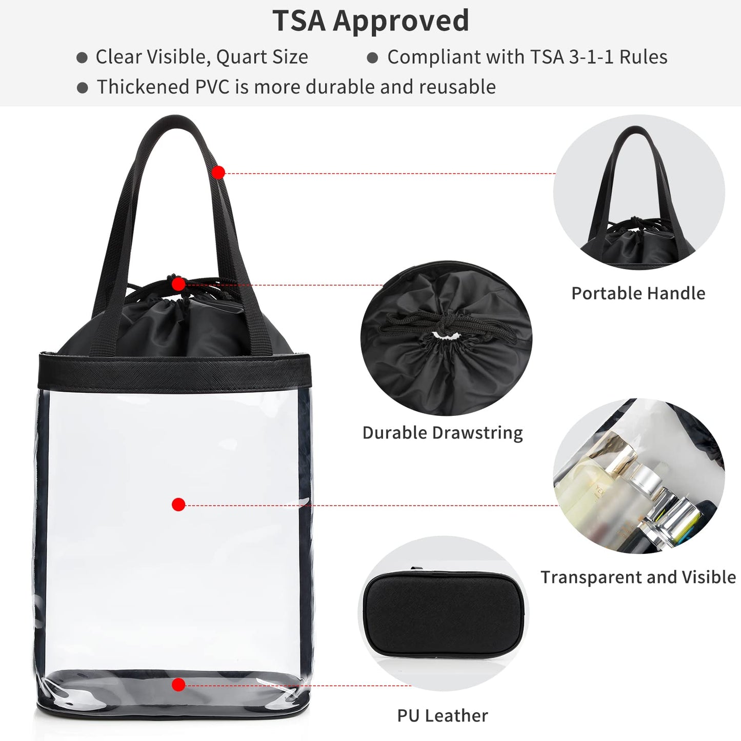 onemoky Clear Toiletry Bag, Travel Toiletry Bag for Women, TSA Approved Toiletry Bag, Waterproof Clear Makeup Bag Cosmetic Pouch, Transparent Makeup Organizer, Carry on Airport Airline Compliant