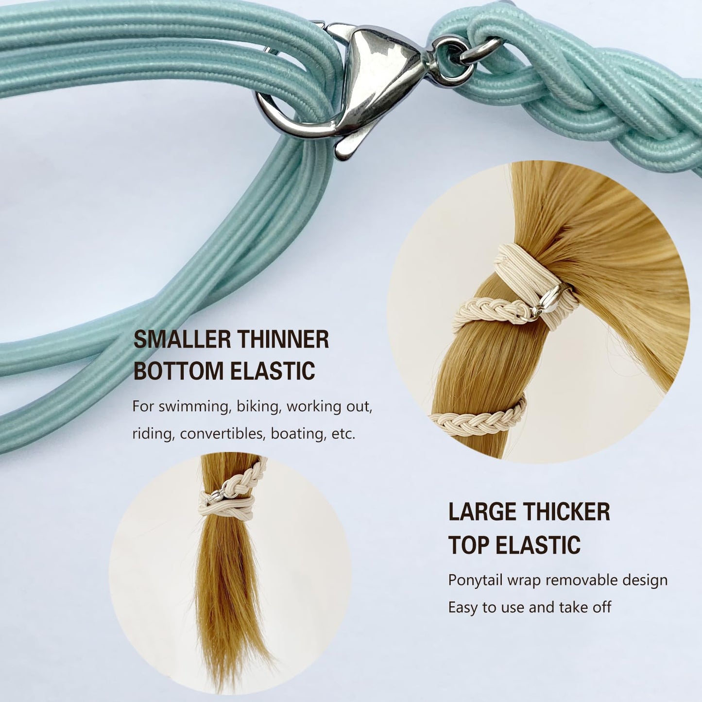 2 Packs (1PC 35"+1PC 25") Green Sport Hair Ties for Women, Strong Elastic Ponytail Holders for Long Thick Curly Hair Anti Breakage Pony Tails Wrap for Swim Diving Motorcycle Rides Skiing Surf