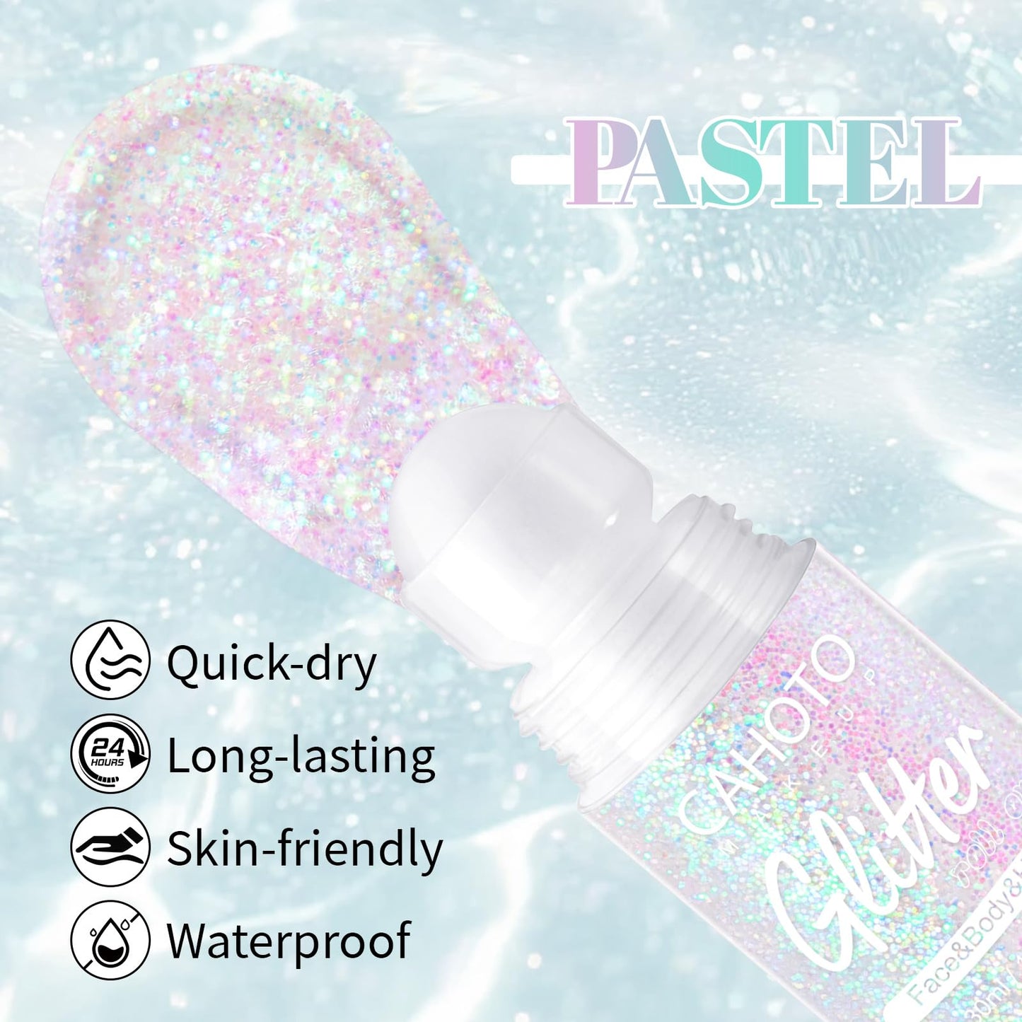 CAHOTO Pastel Roll-on Glitter for Face Body and Hair, Mermaid Sparkling Holographic Shimmer, Chameleon Color Rolling Sequins for Concerts Rave Festival Halloween Party Carnival, 1.02fl.oz