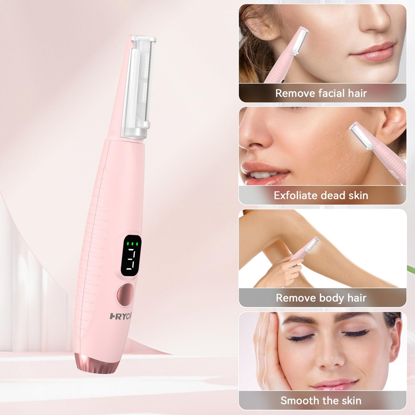 Sonic Dermaplaning Tool, Rechargeable Face Exfoliator with 22,000 Vibrations/Min & 12 Blades (6 Coarse + 6 Fine), Painless Peach Fuzz Removal for Women, Home Facial Hair Razor System with LED Light