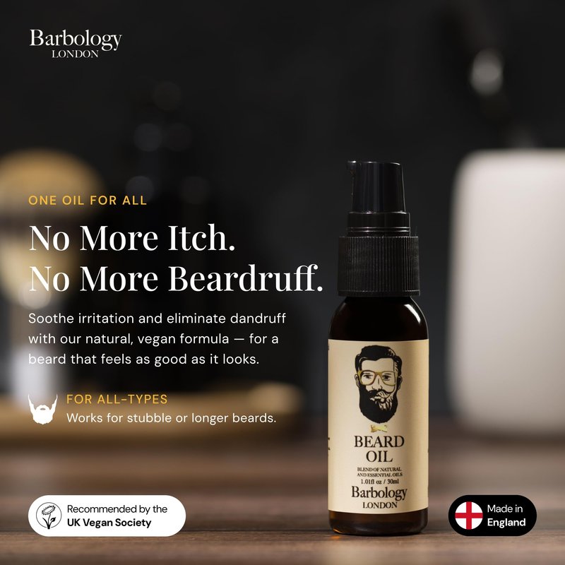Barbology LONDON Vegan Multi-Purpose Beard Oil for Eliminating Dandruff and Impurities in Hair, 1.02 oz