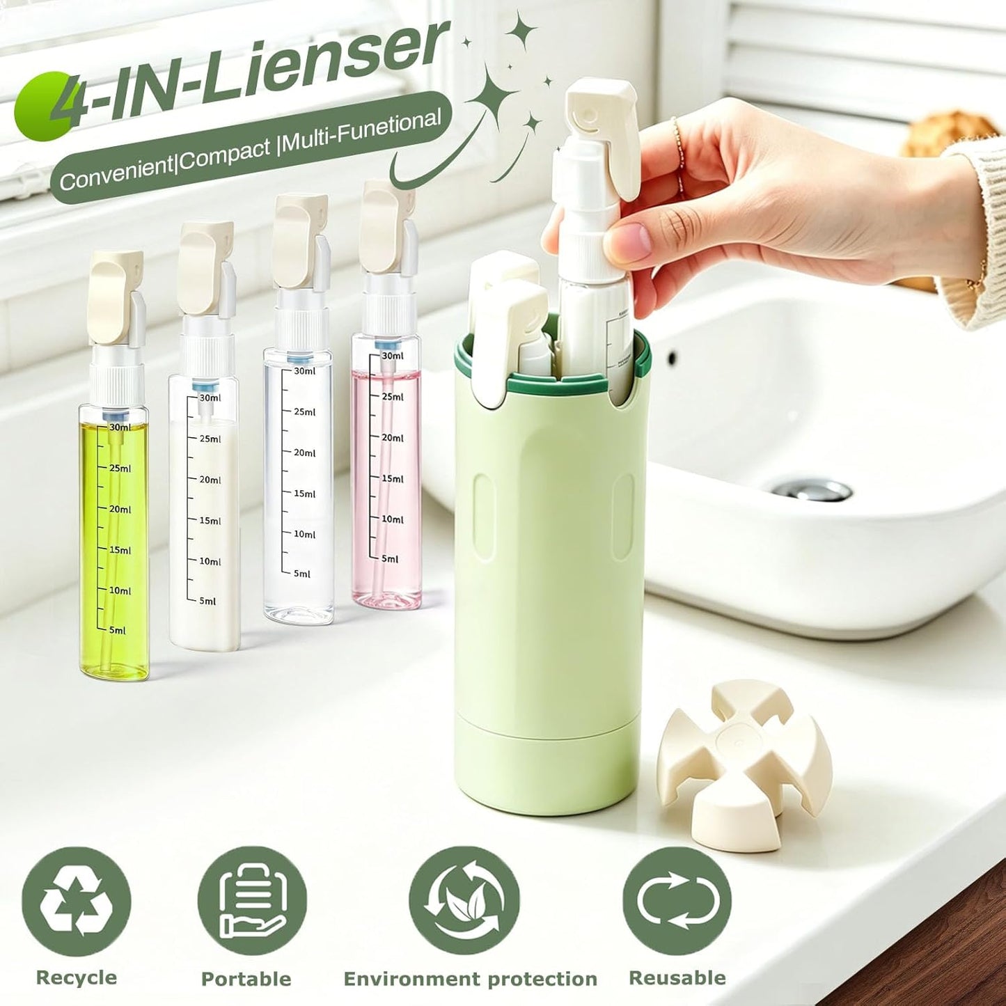 4 in 1 Travel Dispenser Bottle Set - Leakproof 30ML Toiletry Containers | TSA Approved, Labelled for Shampoo, Lotion, Conditioner, Cream