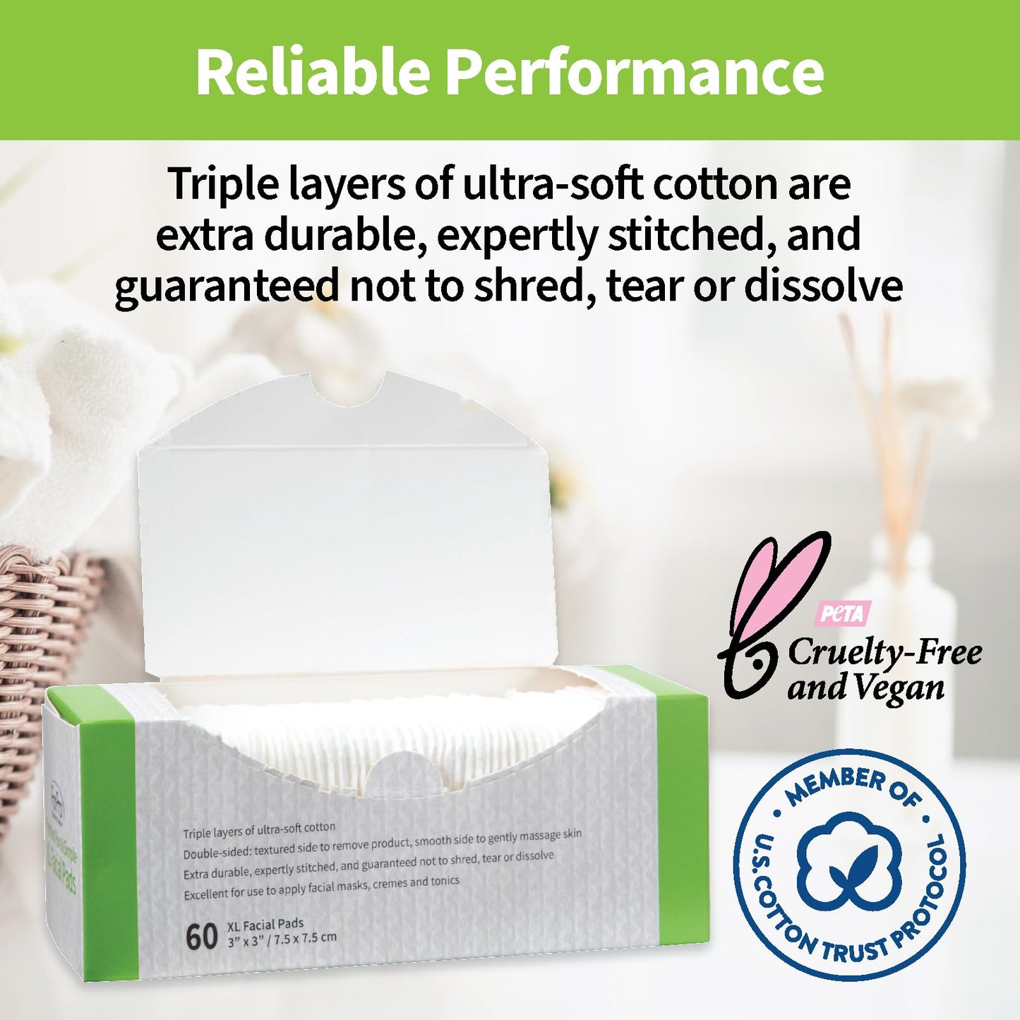 ForPro Premium Pure & Simple XL Facial Pads, Triple Layered Ultra Soft Disposable Makeup Remover Pads, 100% Vegan & Cruelty-Free, 60-Count