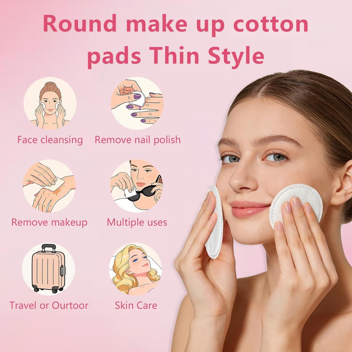 Cotton Rounds - Hypoallergenic Makeup Remover Pads, Lint-Free | 150 Pcs Boxed, 100% Pure Cotton