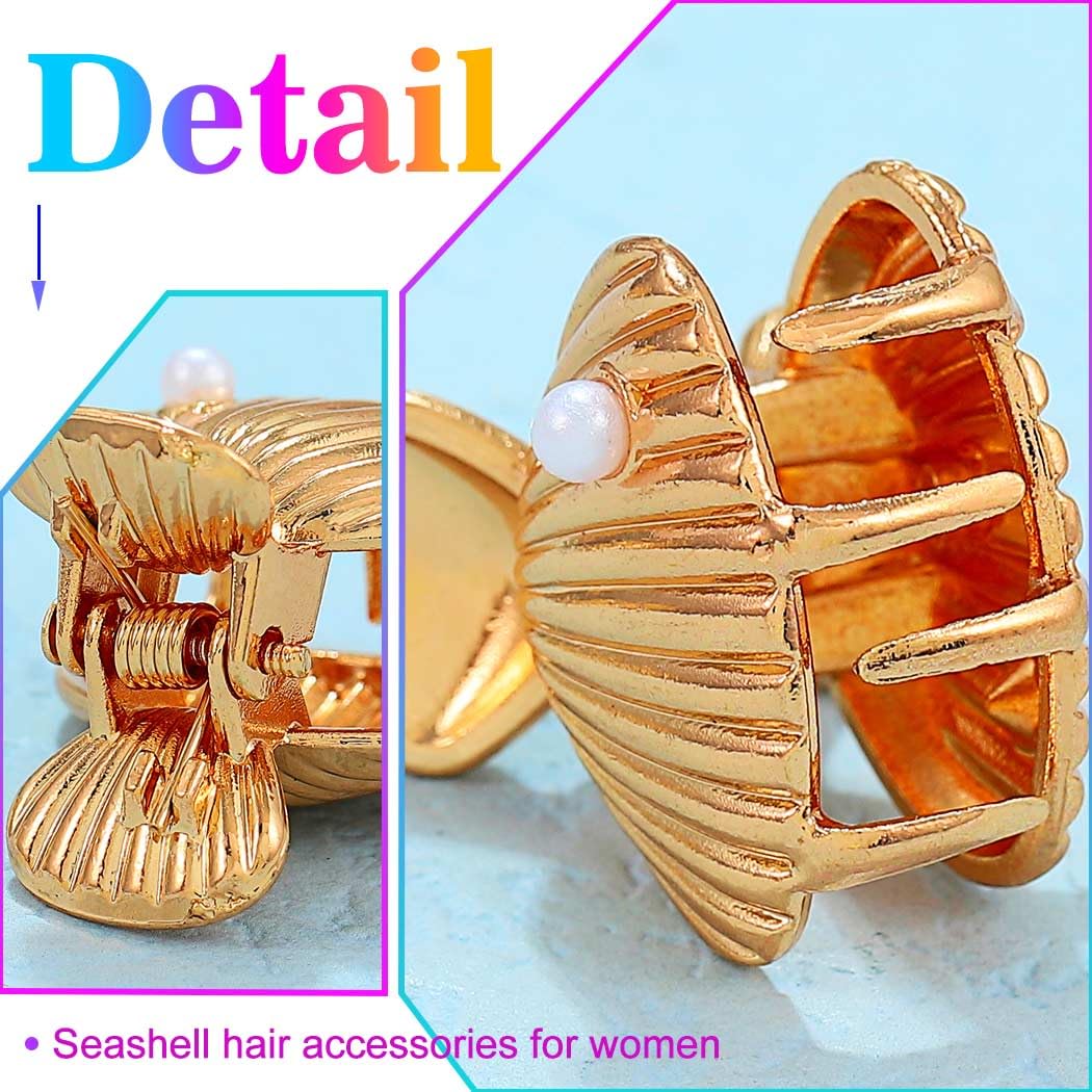 Banatra Starfish Hair Clips Gold Small Metal Claw Clips Mini Shell Beach Hair Accessories for Women and Girls (Pack of 3）