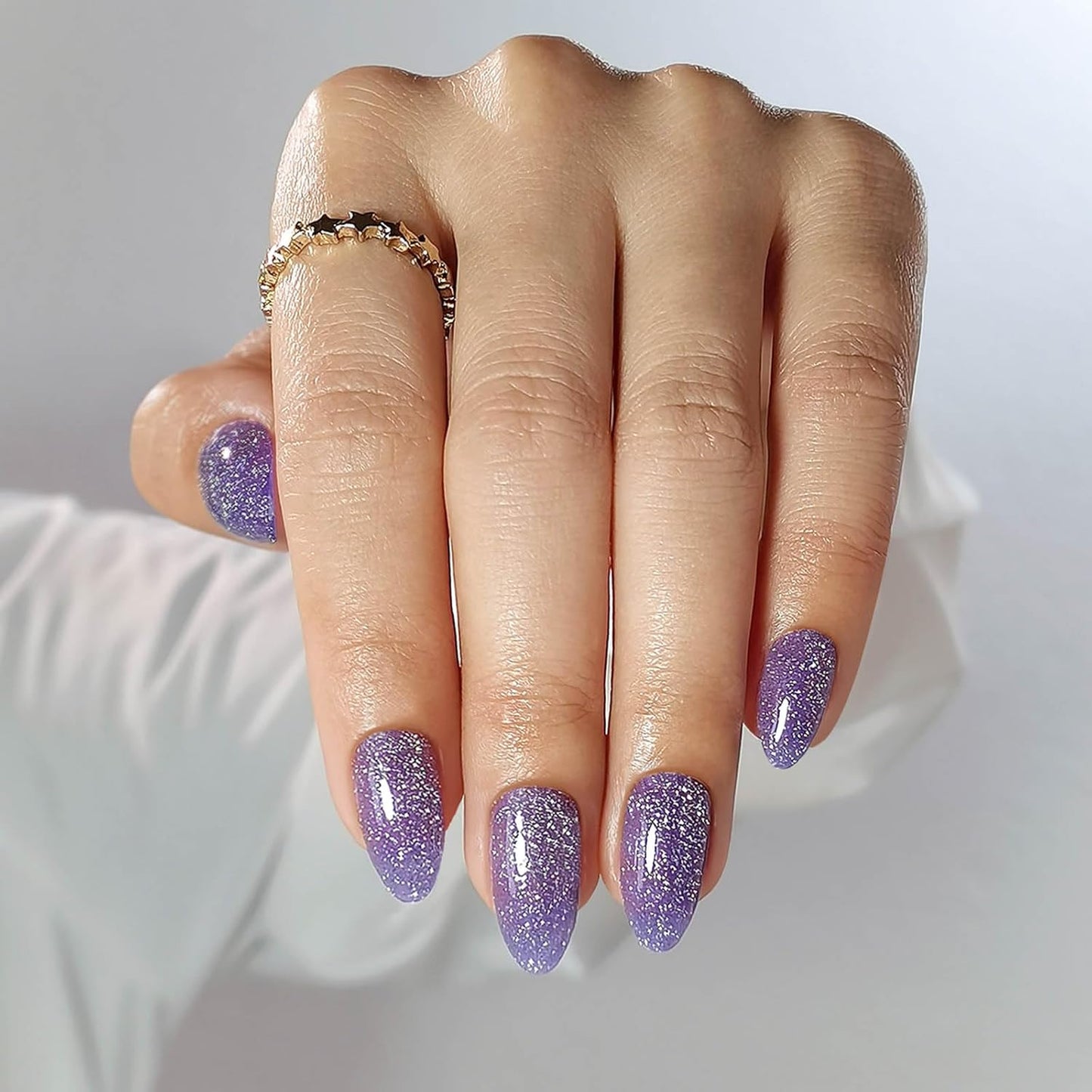 Chrome Press On Nails - Oval Soft Gel Nude Short for Women | 32 Reusable Glossy Glue-On Nails in 16 Sizes