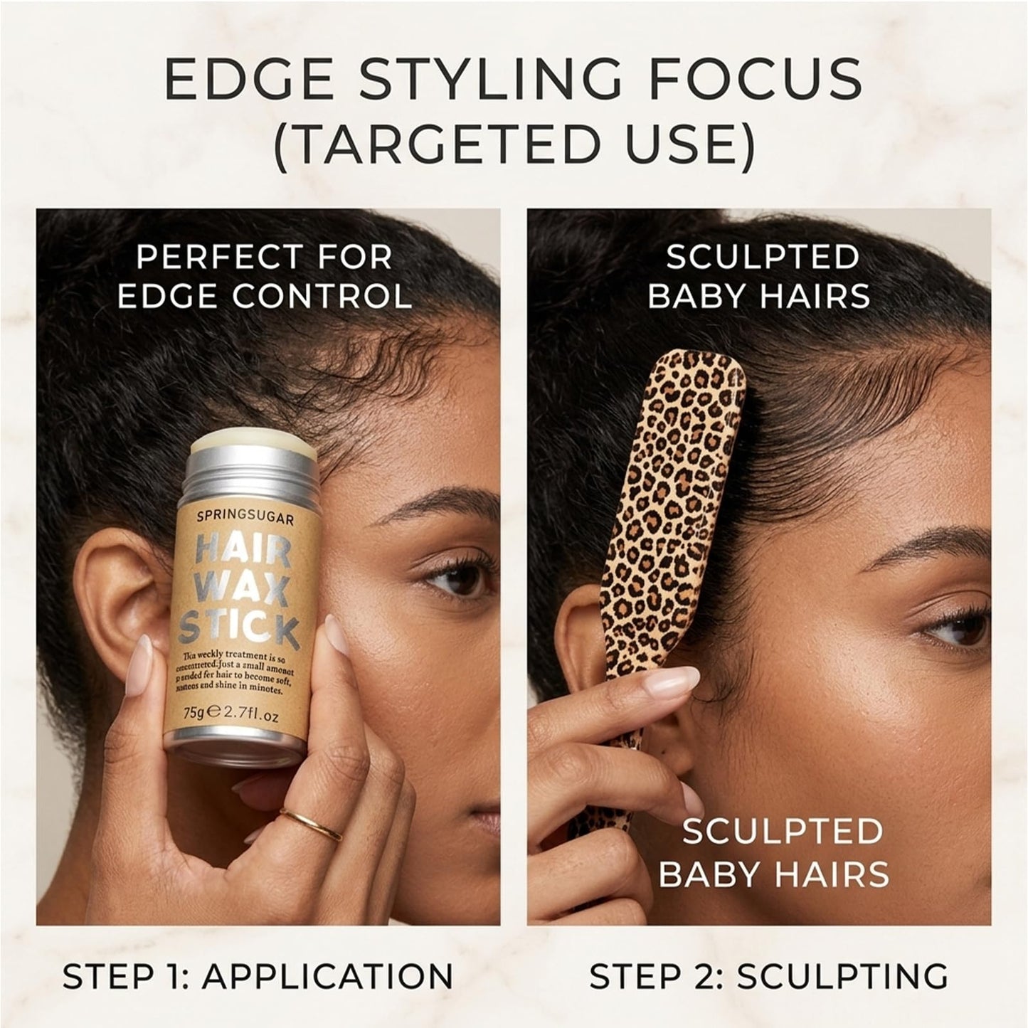 SPRINGSUGAR Hair Wax Stick & Slick Back Hair Brush Set, Flyaway Hair Finishing Stick for Women, Strong Hold Non-Greasy Hair Styling Wax for Sleek Bun, Ponytail & Edge Control