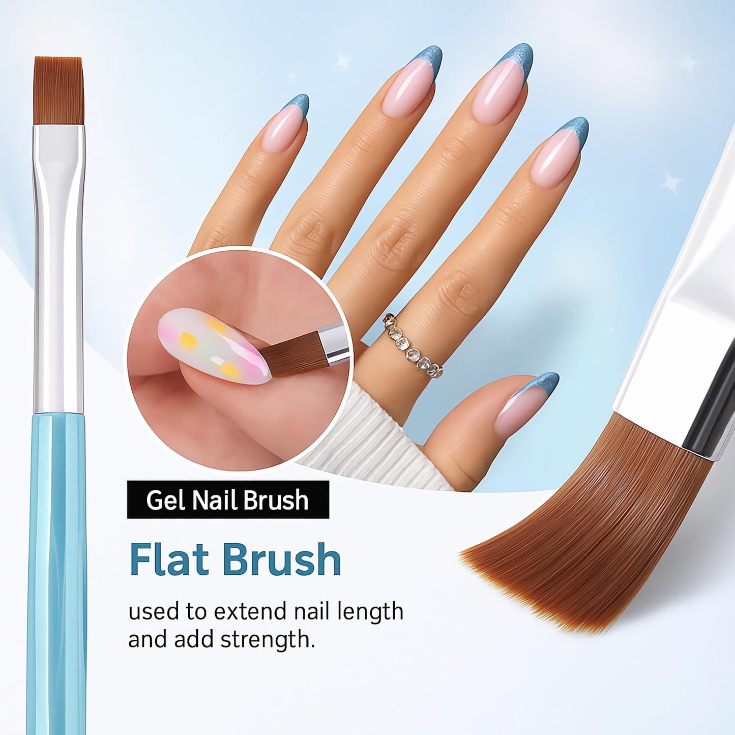 9pcs Crystal Nail Art Brush Set – Acrylic Gel Brushes for Nail Design, Liner & Flat Tips, Iridescent Handle, Professional Manicure Tool Kit for DIY or Salon Use