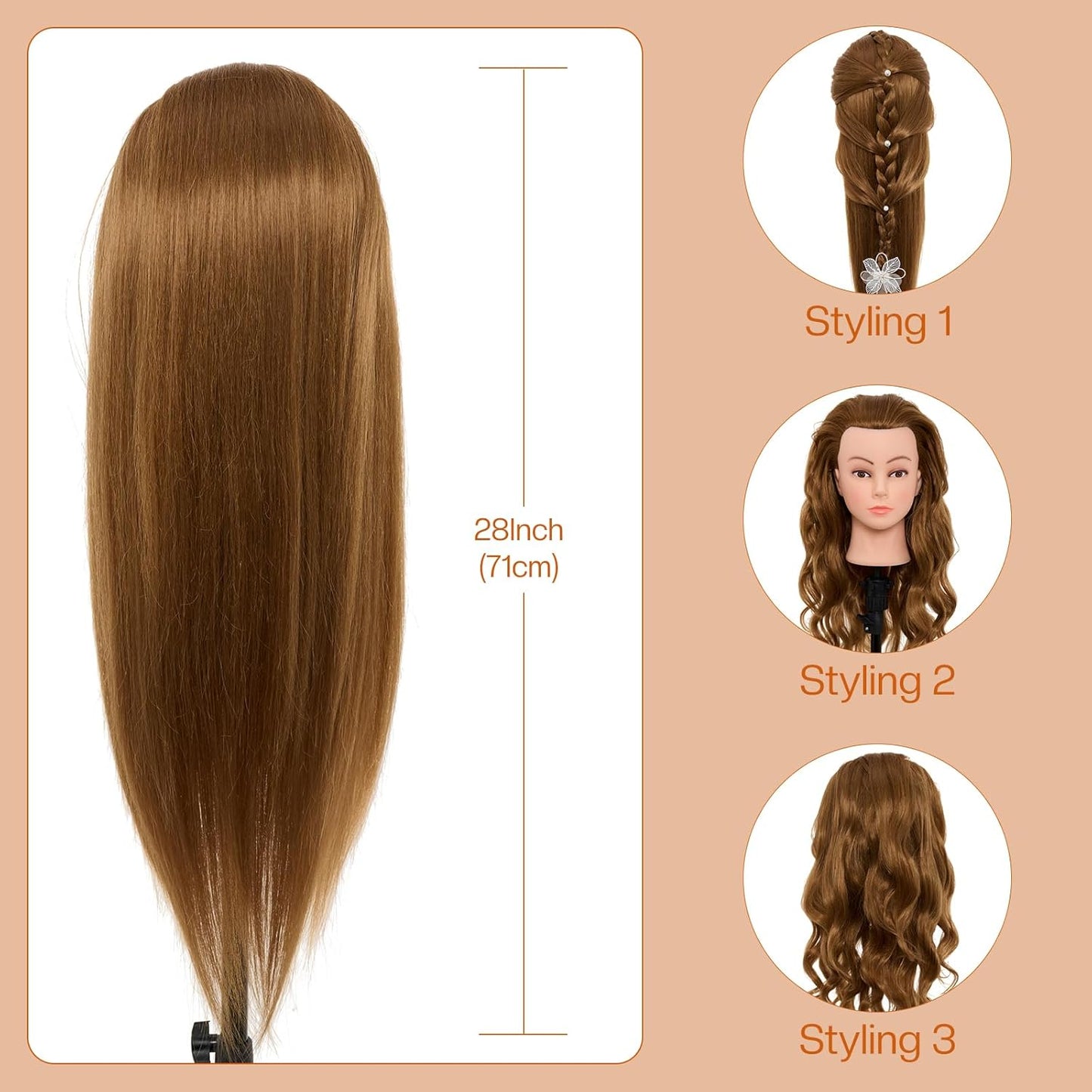 Mannequin Head - 28-Inch with 80% Real Human Hair for Hair Styling, Braiding & Curling | Blonde