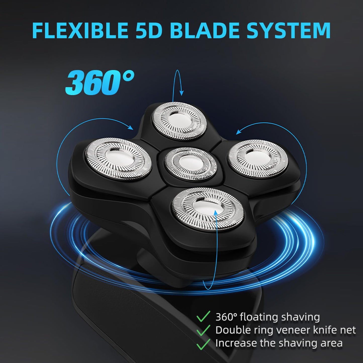 3 Pack Blades Refills Compatible with Freebird Head Shaver, Premium 5-Head Rotary Replacement Heads for Bald Men, Shaver Blade Refills with Cleaning Brushes