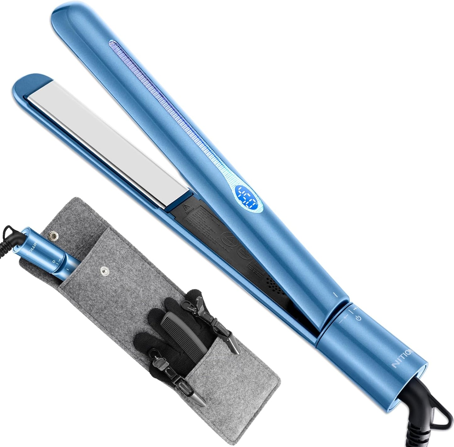 Ceramic Tourmaline Hair Straightener - Fast Heating 1" LCD Flat Iron | 3D Floating Plate, Travel Pouch, Dual Voltage