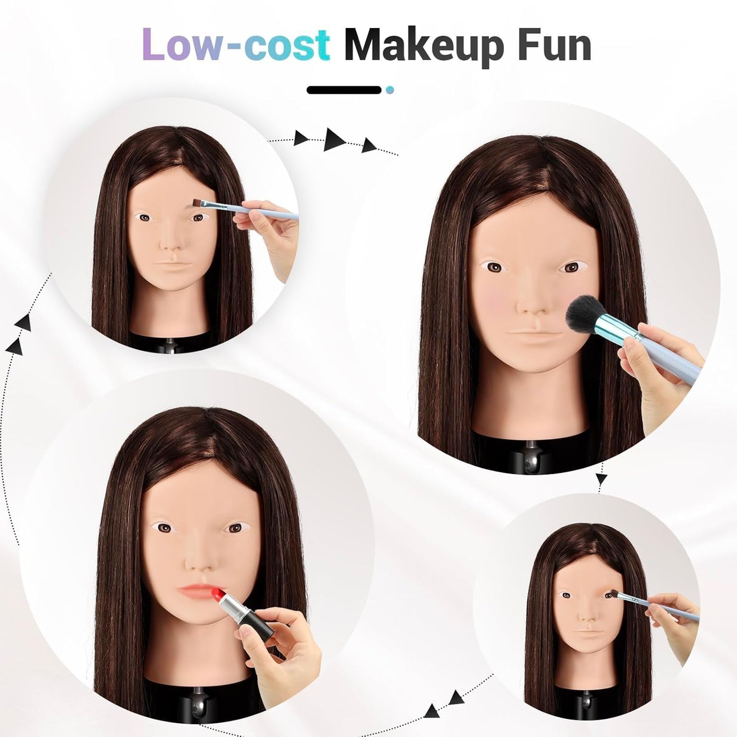 Mannequin Head - 26" Straight Hair Manikin with 80% Human Hair | Cosmetology Training Doll, Dark Brown