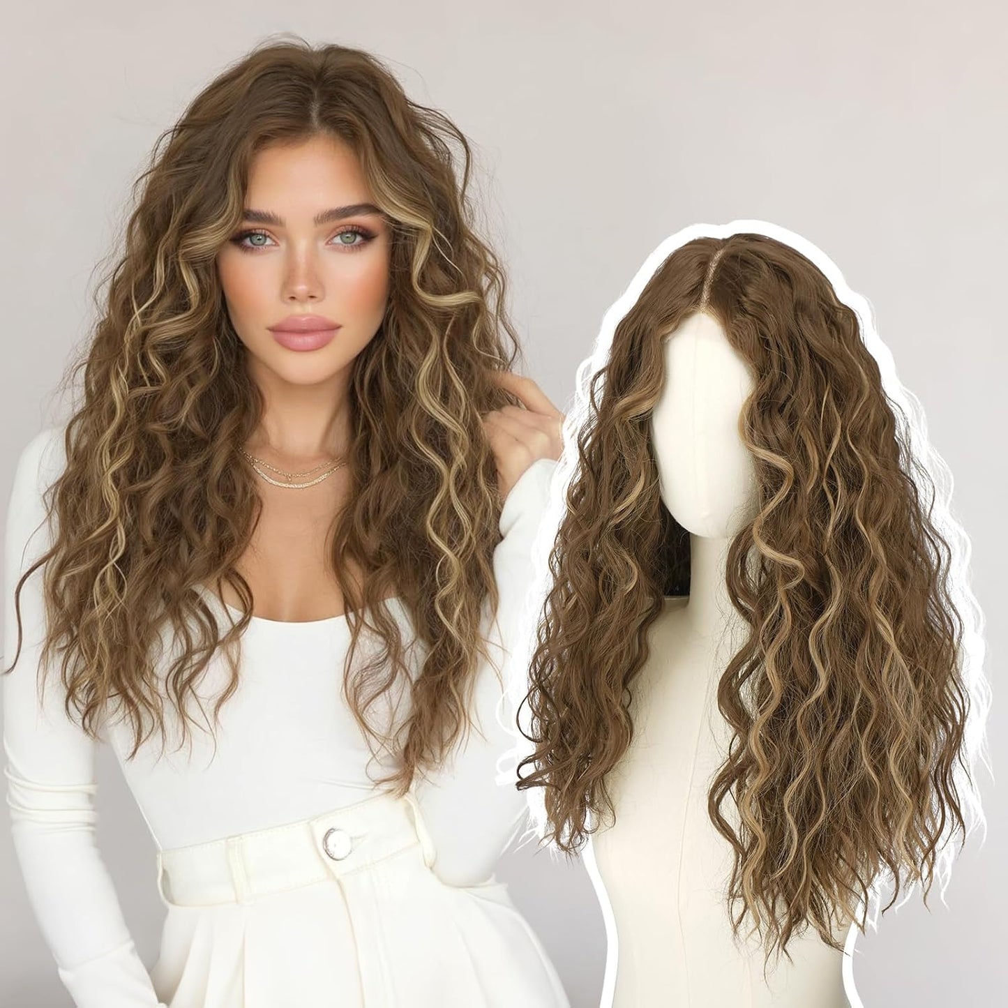 Brown Lace Front Wigs for Women - Natural Hairline, Long Wavy Curly, 21 Inch | Glueless & Beginner Friendly