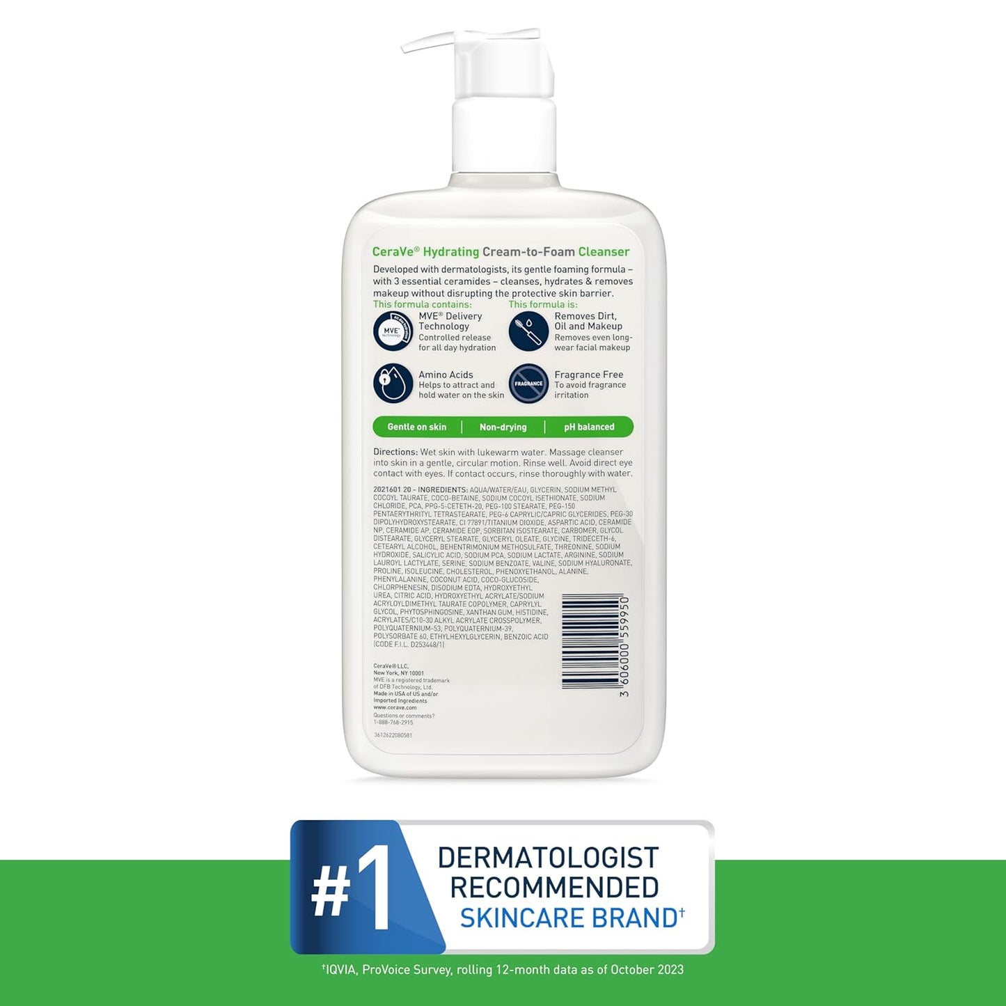 CeraVe Hydrating Foaming Cleanser - Makeup Remover for Dry Skin | 19 Fl Oz, Fragrance-Free, Non-Comedogenic