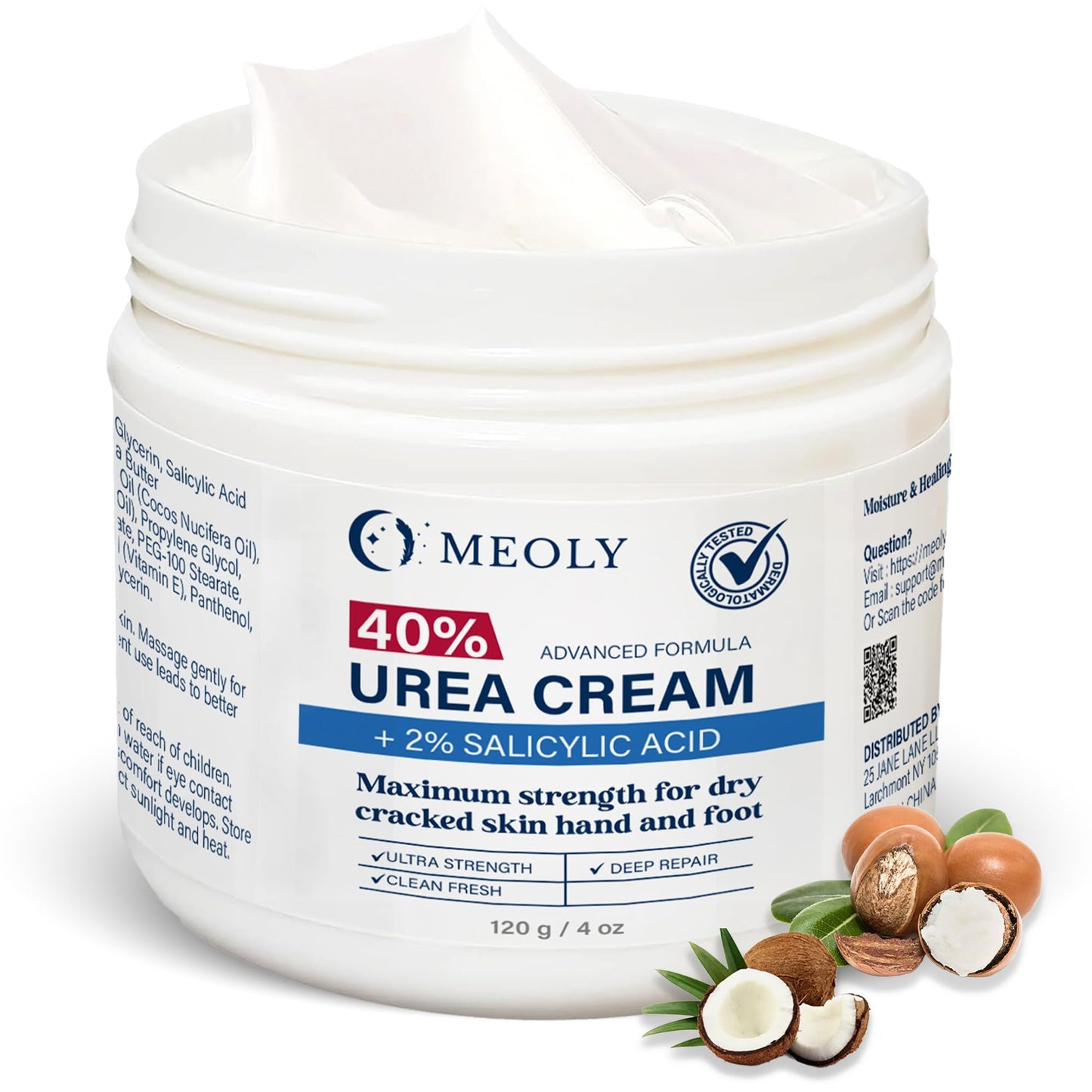 MEOLY 40% Urea Cream for Foot with 2% Salicylic Acid for Dry Cracked Skin Hand and Foot, Maximum Strength, 4 oz