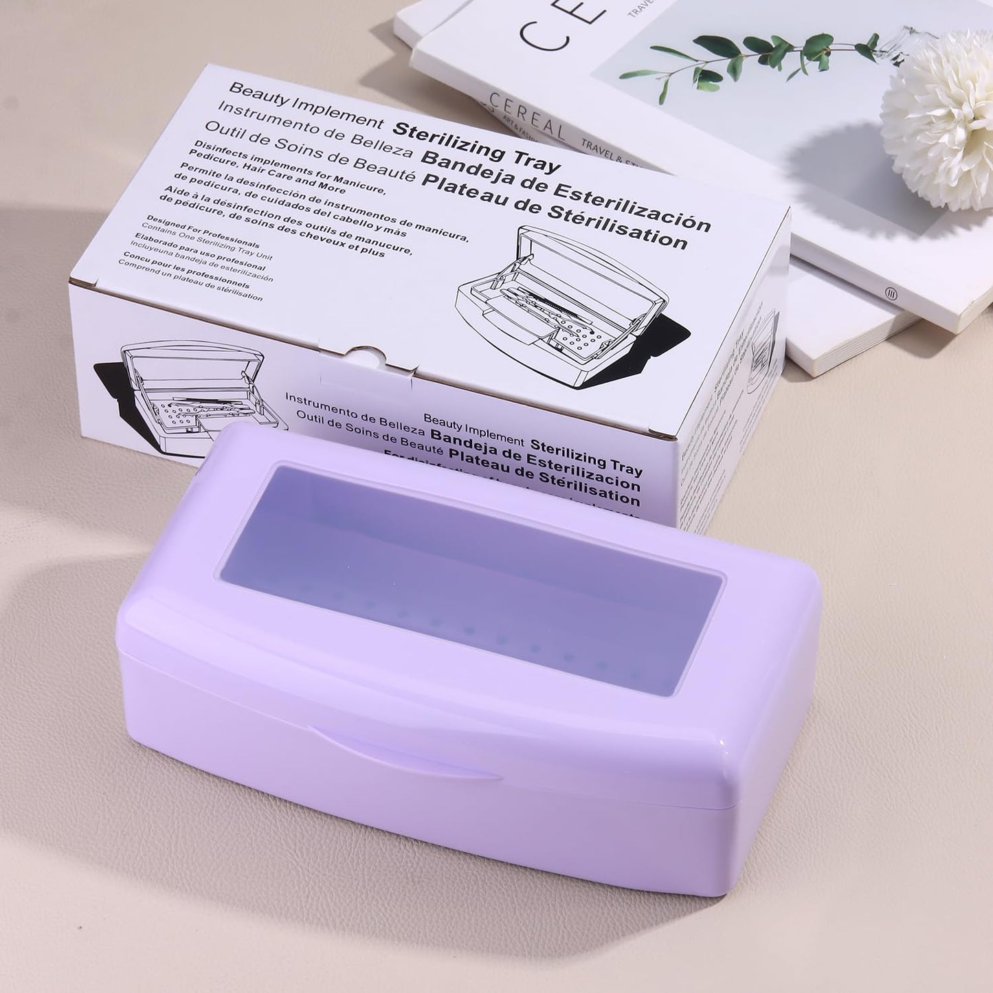 Nail Tool Sterilizer Box Plastic Disinfectant Container for Nail Art Accessories Tools, Sterilizer Soaking Box with Strainer Pedicure Manicure Cleaning Equipment, Purple