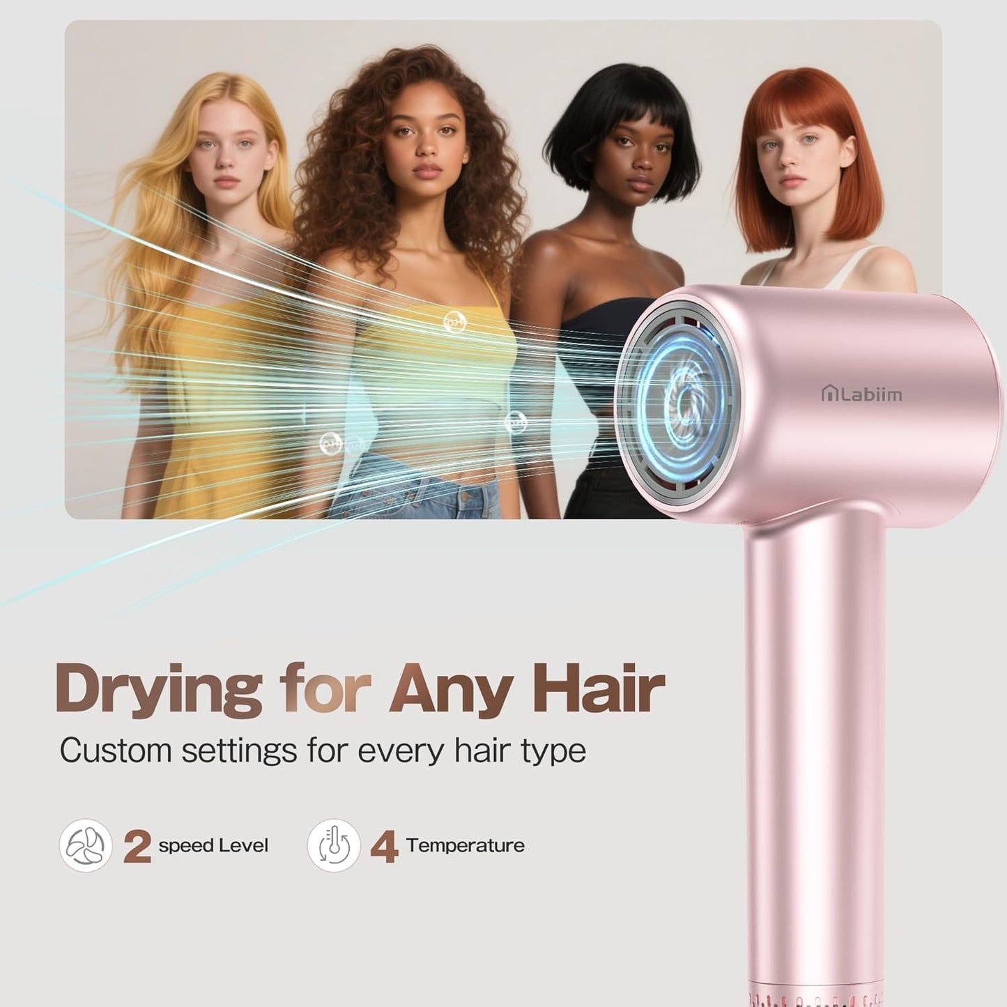 High-Speed Ionic Hair Dryer - Quiet Compact Blow Dryer with Brushless Motor | Pink, Fast Drying & Travel-Friendly