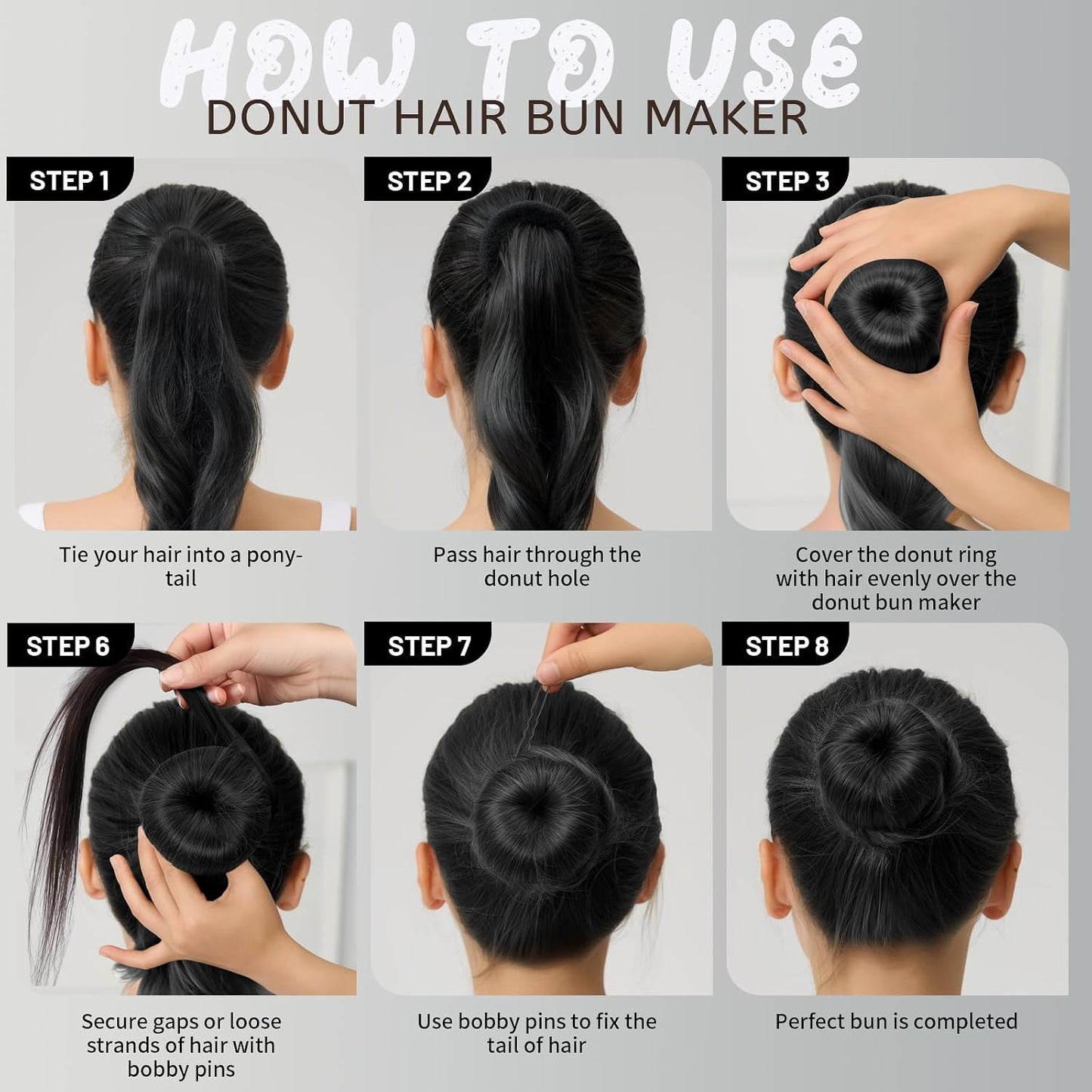 Small Hair Bun Maker Kit - 4 Pcs Ballet Bun Tools with 10 Hair Nets & 20 U-Shaped Bobby Pins | Black