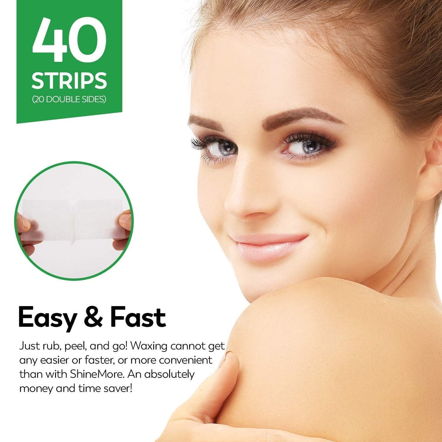 ShineMore Facial Wax Strips - Hypoallergenic Hair Removal for All Skin Types | 40 Strips + 4 Calming Oil Wipes
