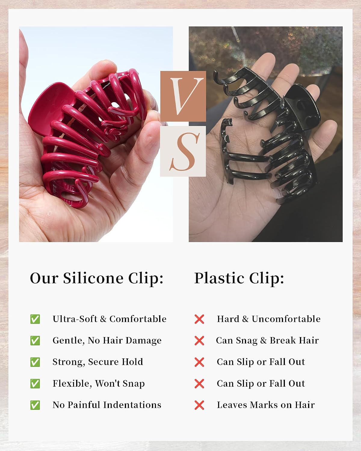 Silicone Flexible Hair Claw Clips - 4 Pack Nonslip Large Grip for Thin & Thick Hair | Black, Wine Red