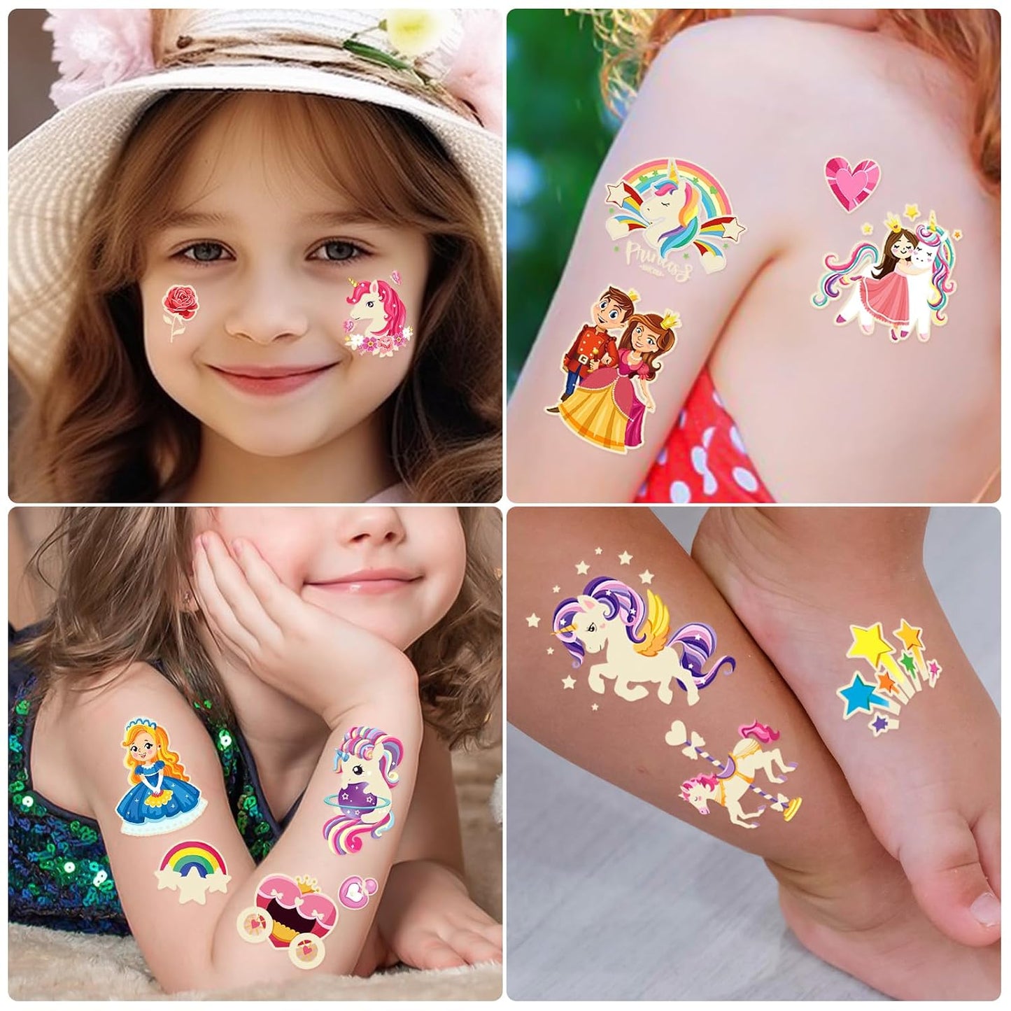 Glow Unicorn Princess Temporary Tattoos - 252+ PCS Luminous Stickers for Kids | Rainbow Castle & Fairy Theme Party Favors