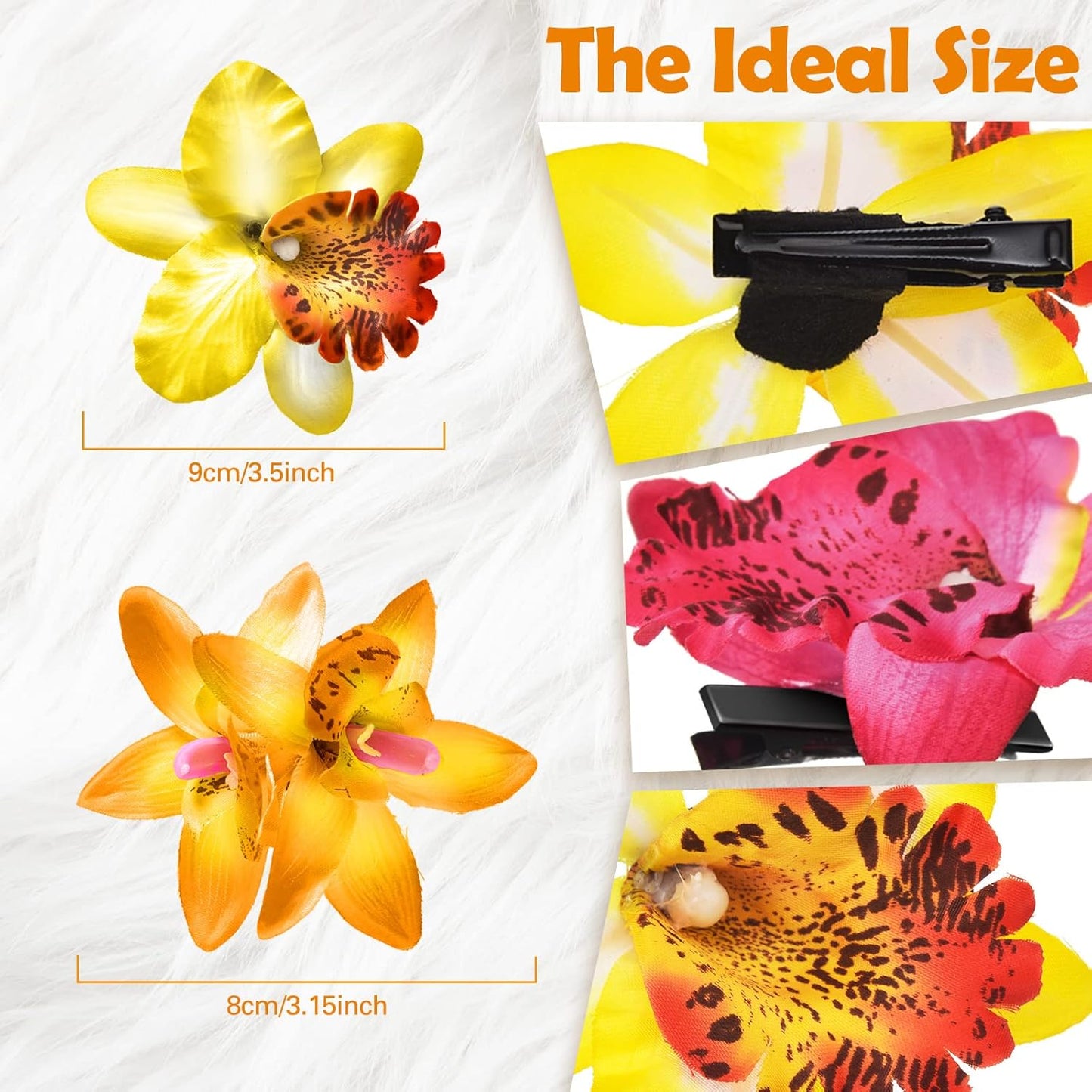 Hawaiian Flower Hair Clips - 18 Pcs Tropical Hibiscus Hair Pins | Double Chiffon Bridal Accessories