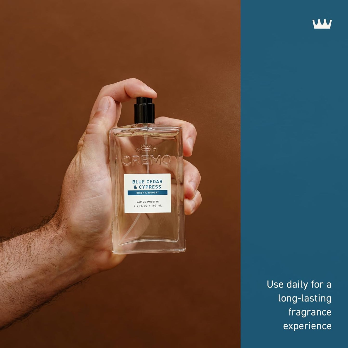 Cremo Cologne For Men - Blue Cedar & Cypress Woodsy Fragrance Spray | 3.4 Fl Oz, Multi-Layered Scent