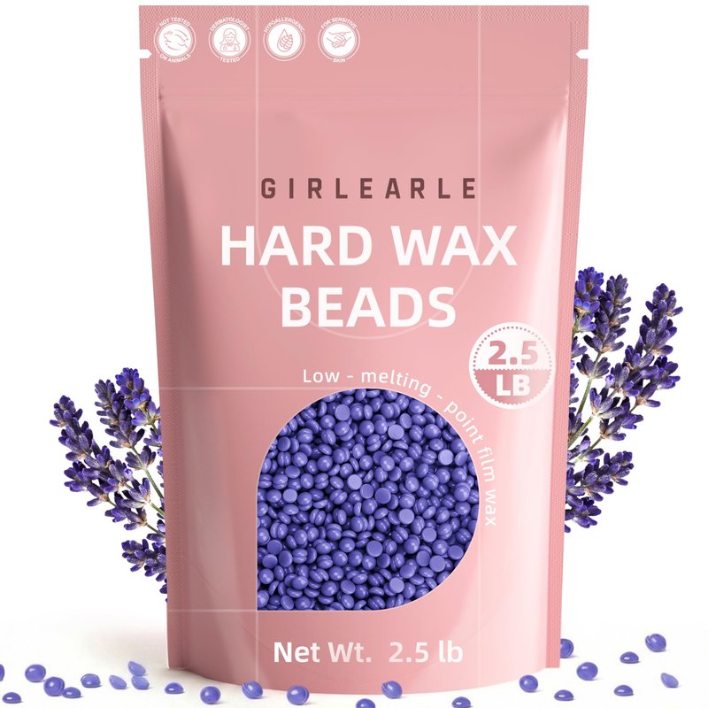 GIRLEARLE 2.5lb Wax Beads for Hair Removal, Brazilian Bikini Hard Wax for Sensitive Skin, Hard Wax beads Perfect for Full Body Eyebrow, Facial, Beard and Underarms at Home for Women and Men (Lavender)