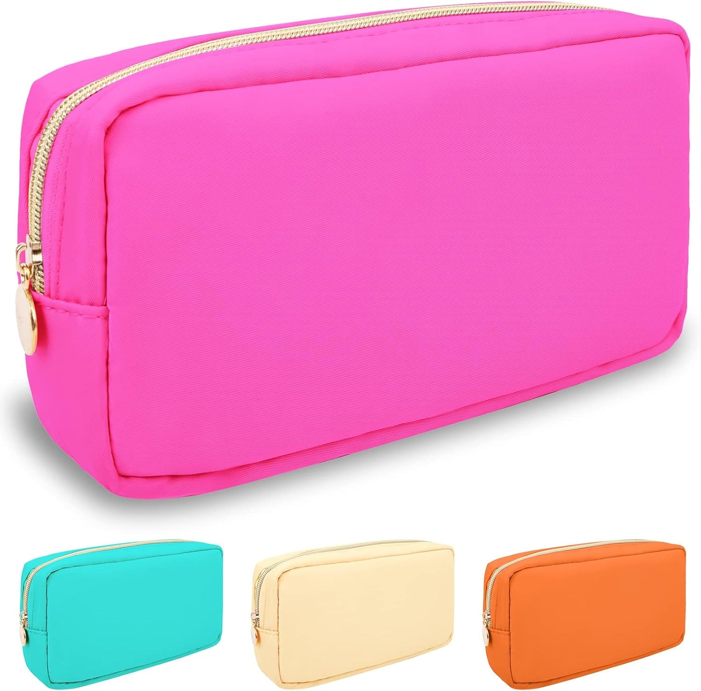 Floral Makeup Bag - Cute Pink Nylon Zipper Pouch for Travel | Waterproof Cosmetic Organizer for Women