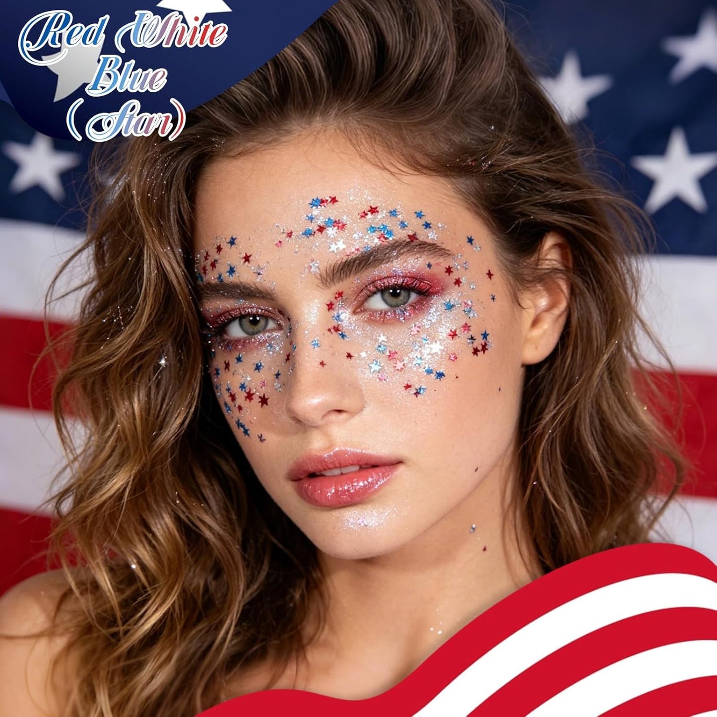 Red White Blue Face & Body Glitter Stick - Patriotic Sparkling Makeup for 4th of July | Star Design