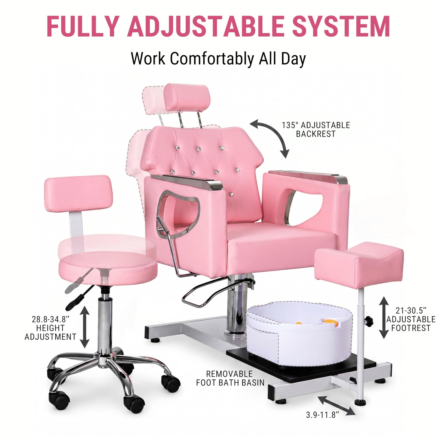 IJIALIFE Pedicure Chair Set with Foot Spa Basin & Stool, Nail Tech Station