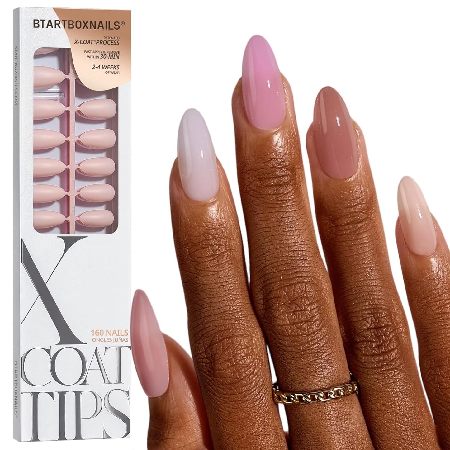 BTArtbox Press-On Nails - 5 Shades of Nude Long Stiletto | 16 Sizes for Easy Application & 4-Week Wear